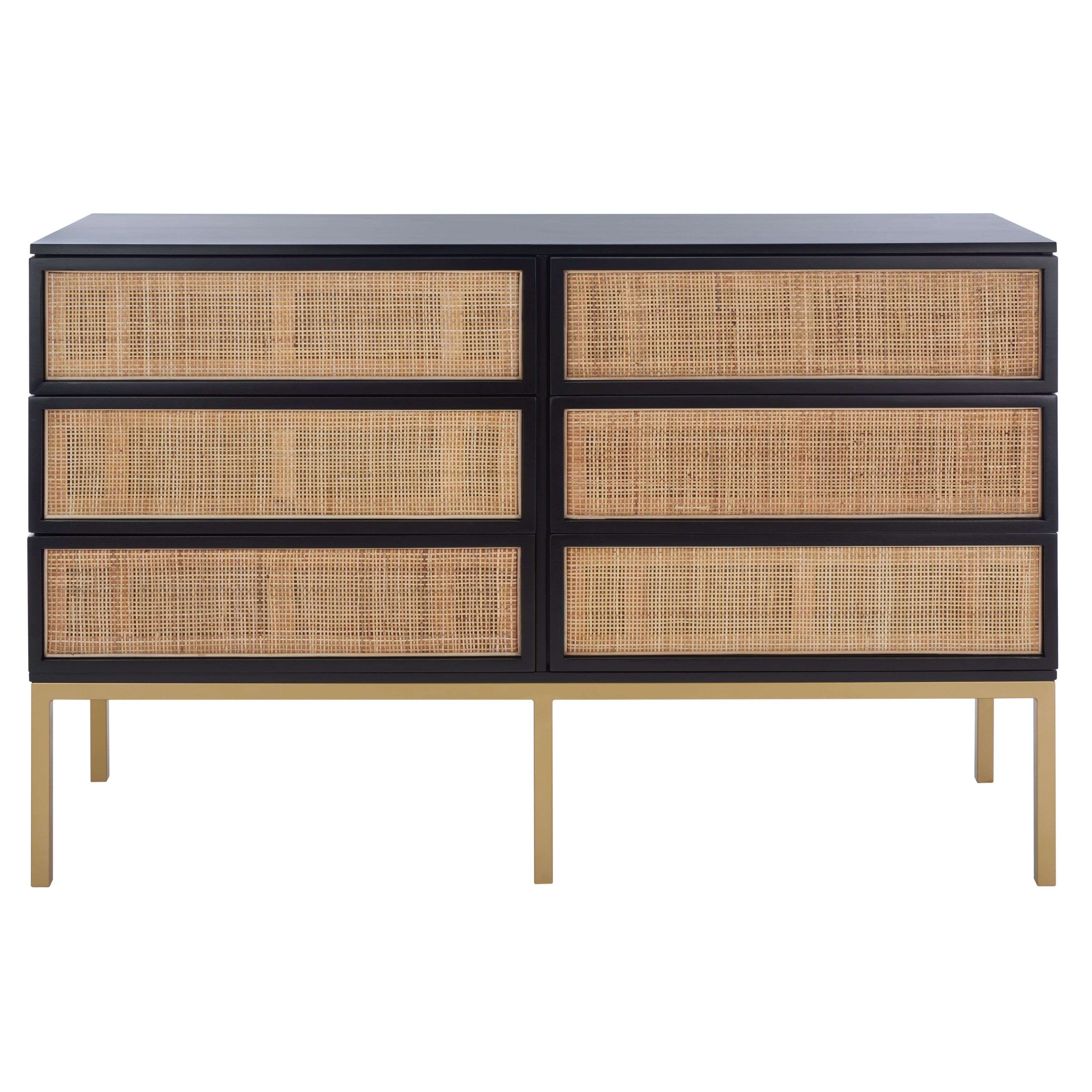 Zadie Black and Natural Rattan 6-Drawer Dresser