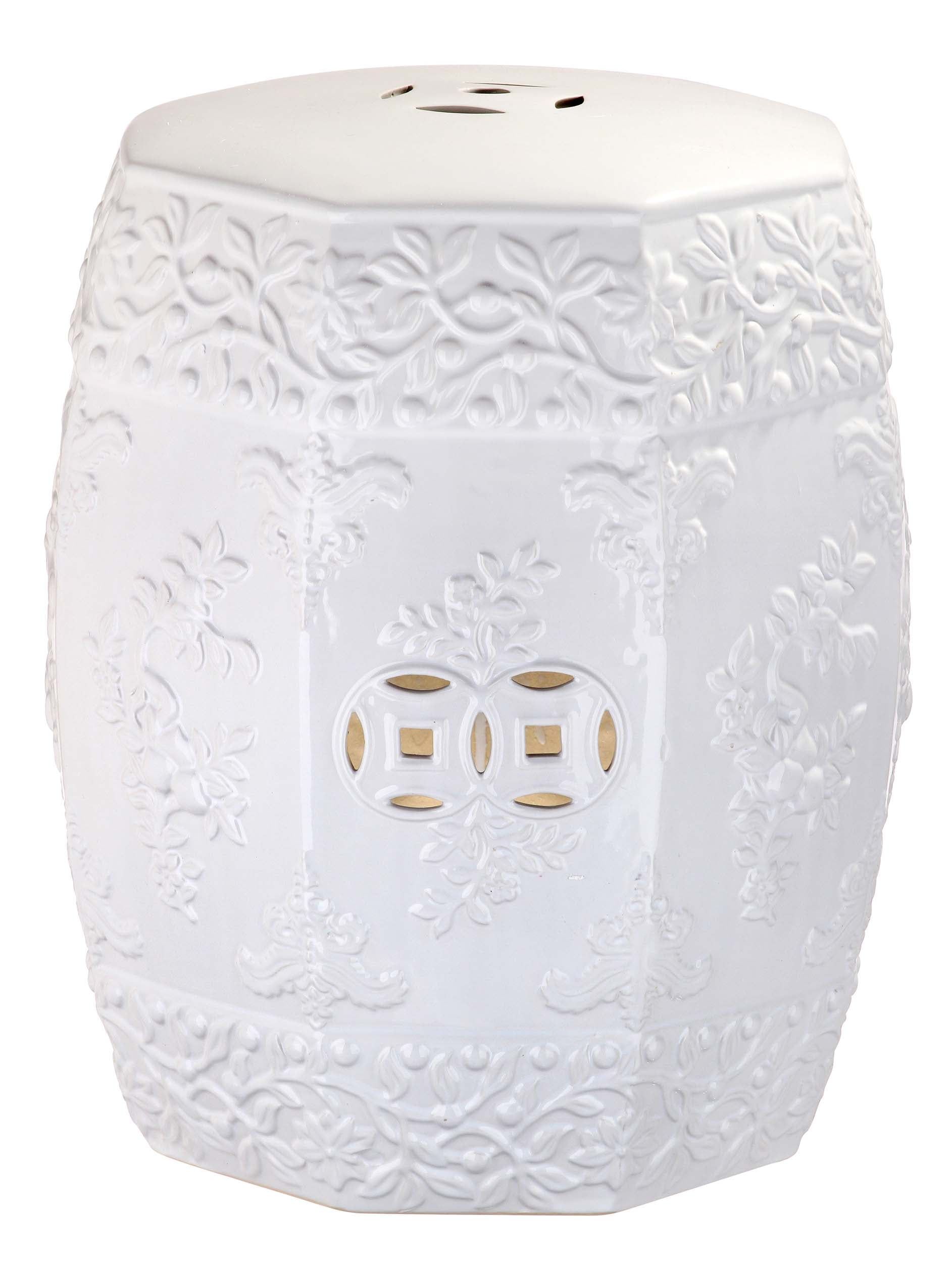 Contemporary White Ceramic Indoor/Outdoor Garden Stool