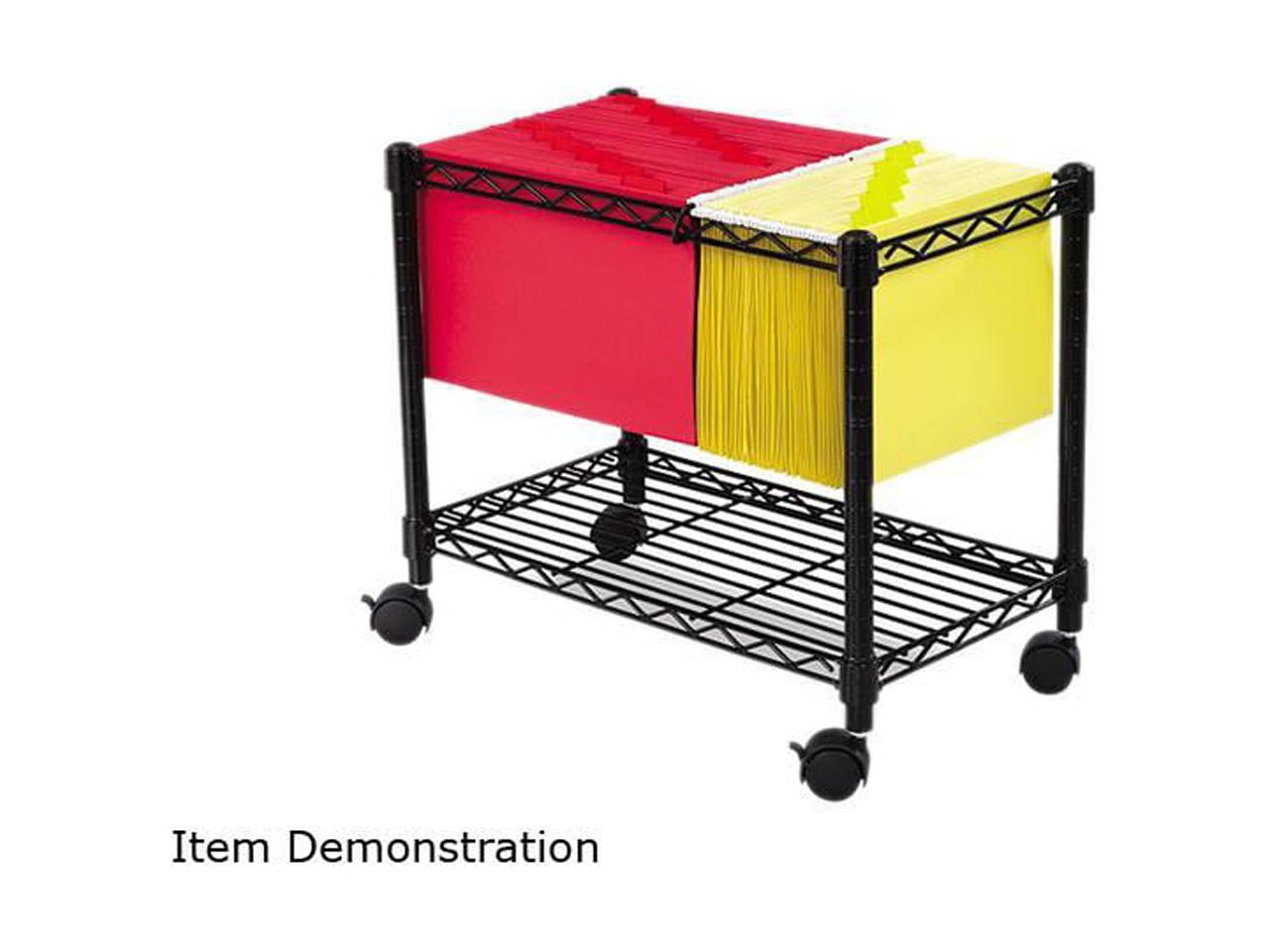 Compact Black Steel Wire 24" Mobile Filing Trolley with Locking Casters