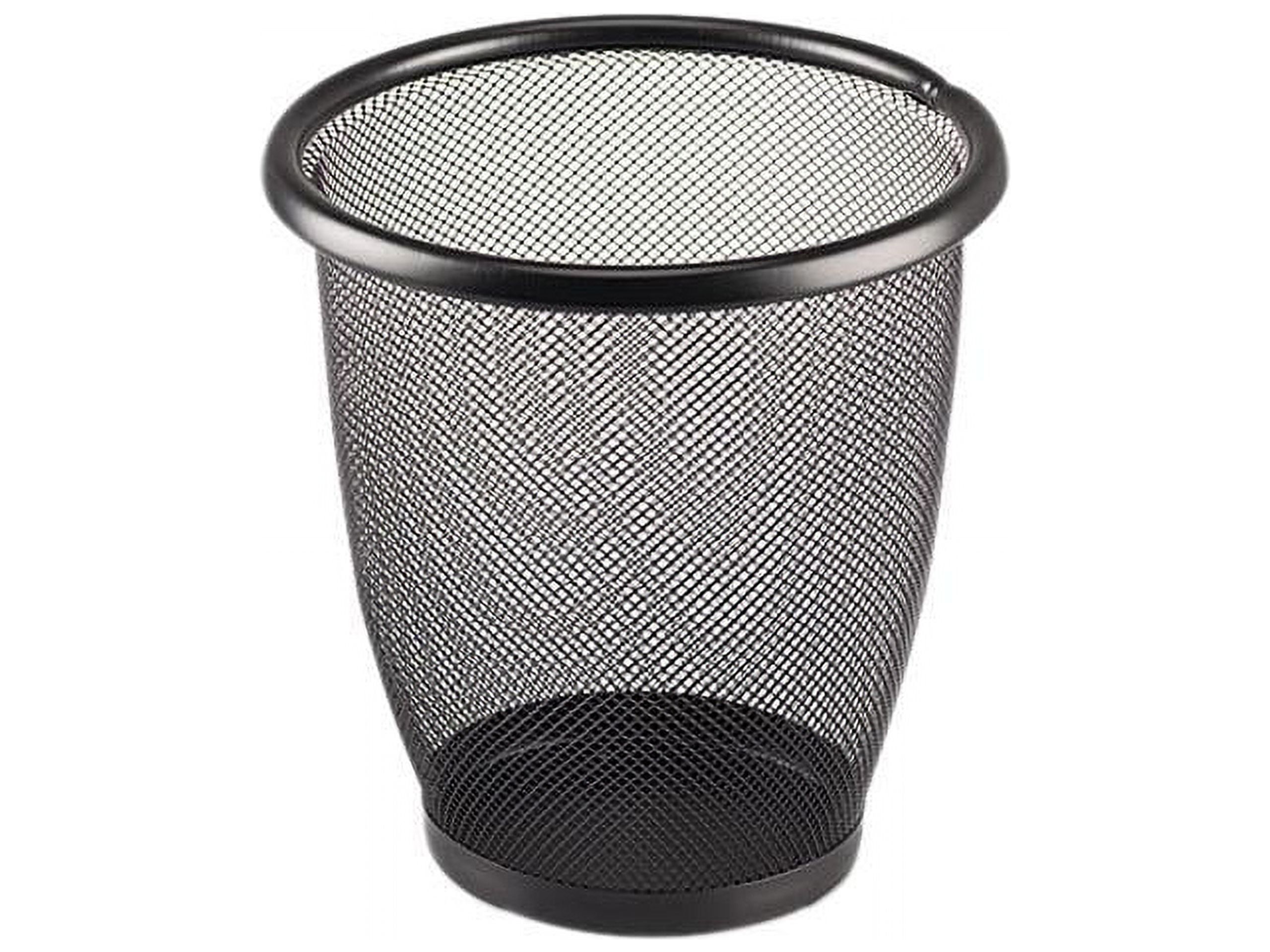 Black Round Powder-Coated Steel Mesh Office Wastebasket