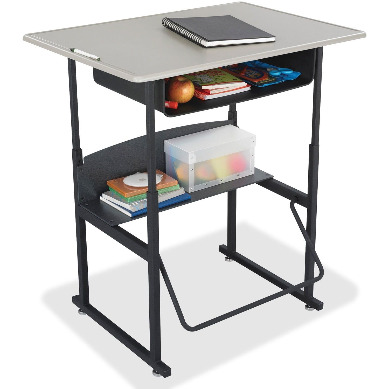 Adjustable Black Steel Standing Desk with Book Box