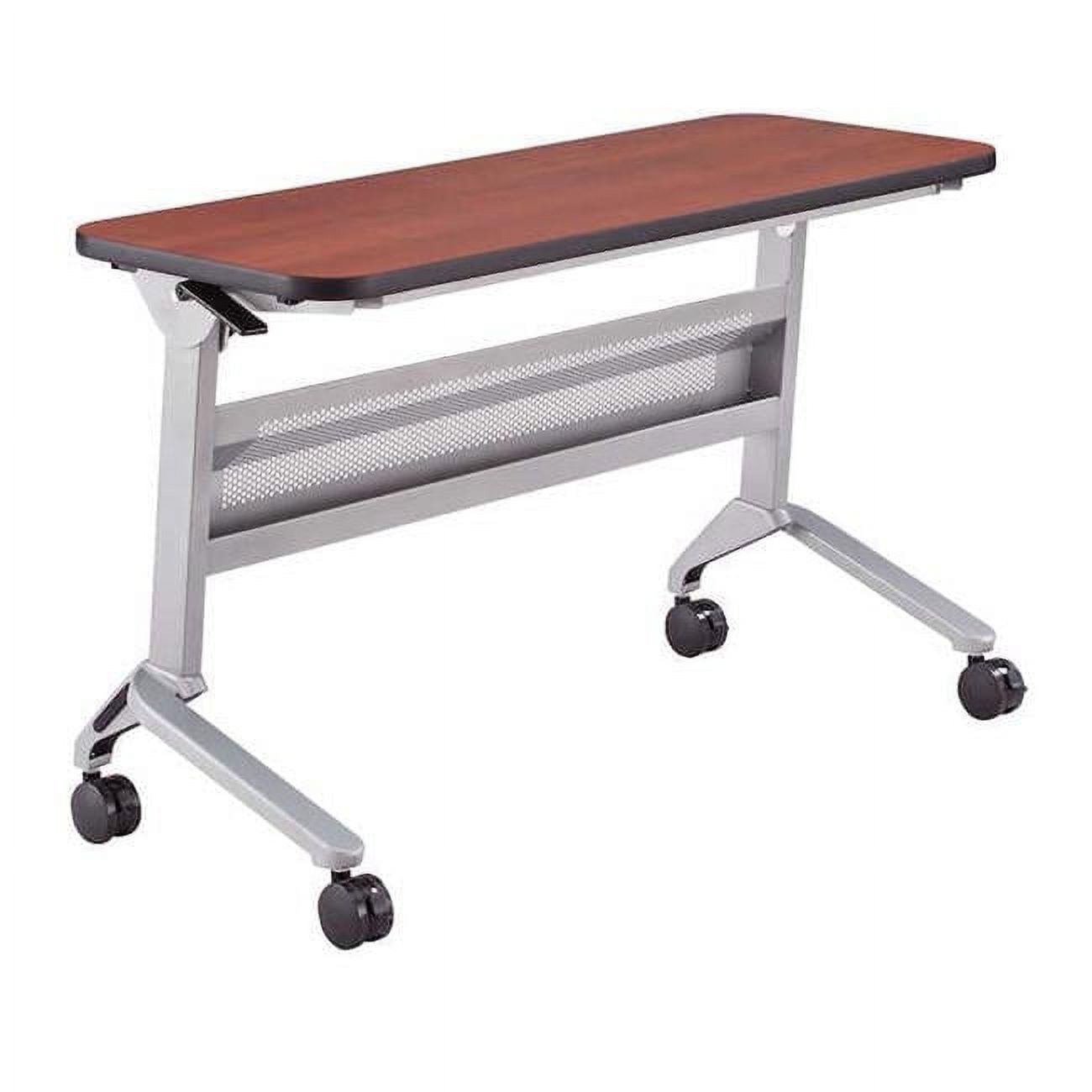 Cherry and Silver Rectangular Training Table with Locking Casters