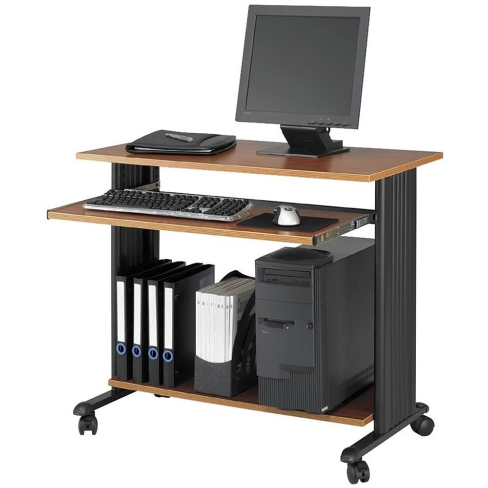 Cherry Black Steel Mobile Workstation Cart with Keyboard Tray