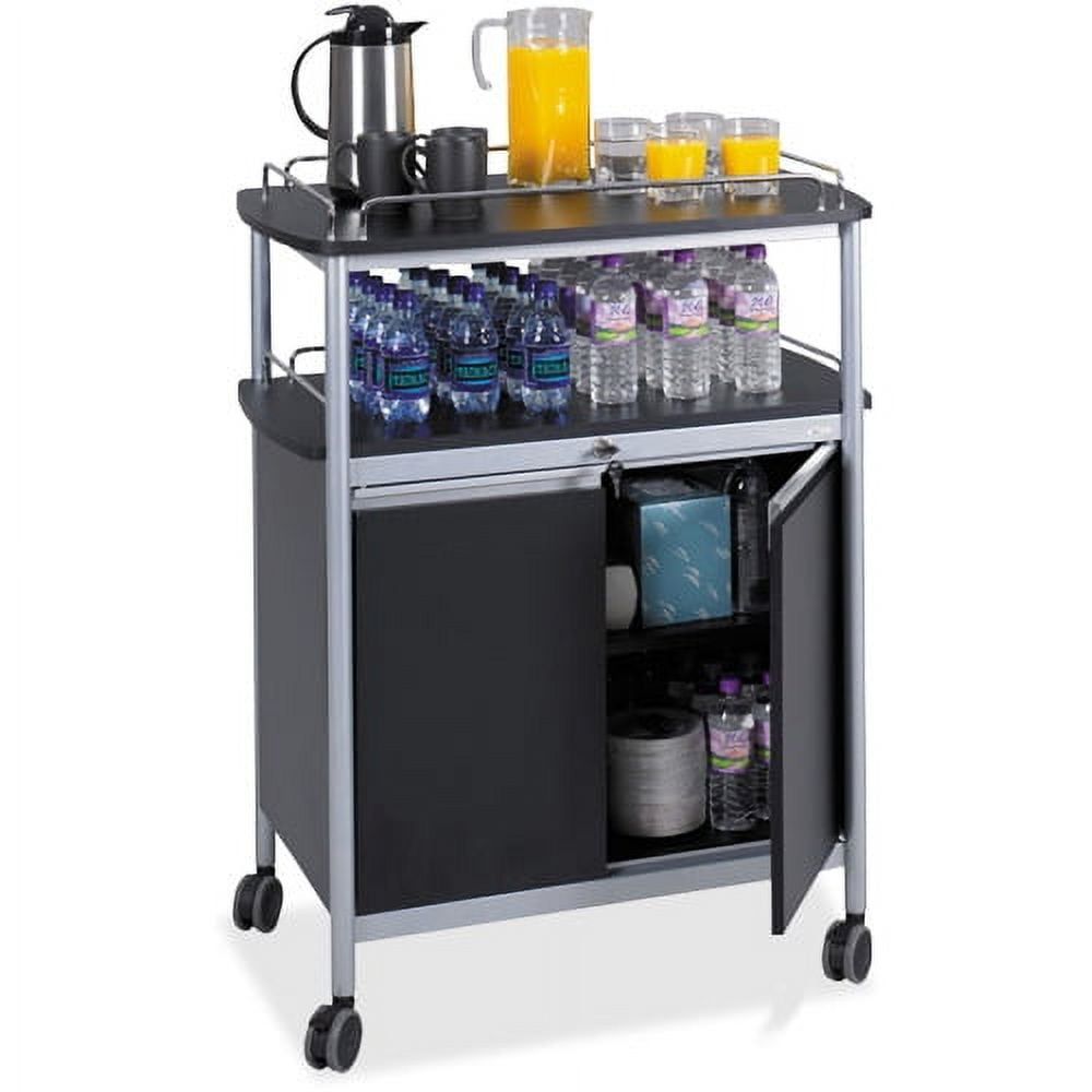 Sleek 33.5" Gray Melamine and Steel Mobile Beverage Cart with Storage