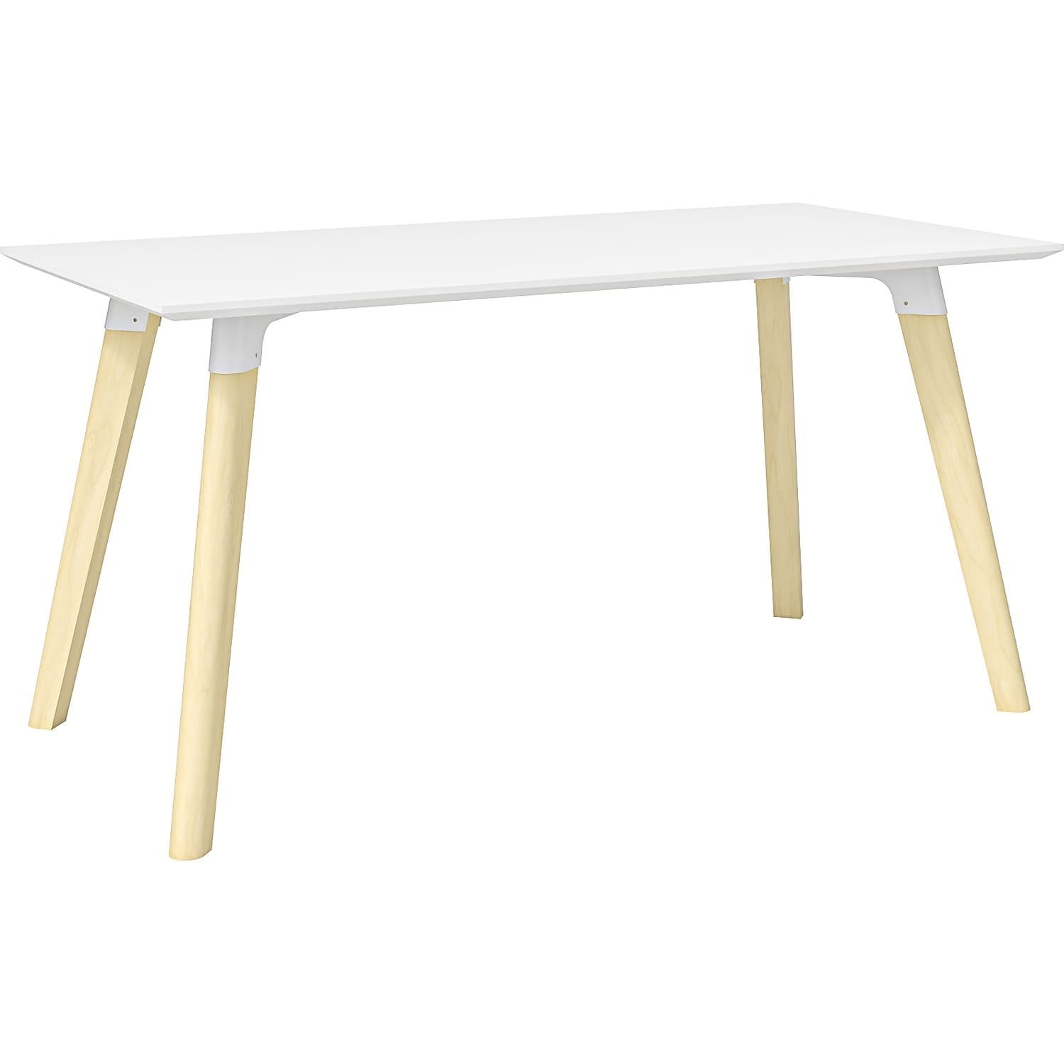 Contemporary White and Maple Wood Desk with Natural Legs