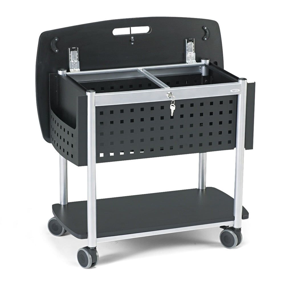 Black and Silver Mobile File Cart with Locking Worksurface