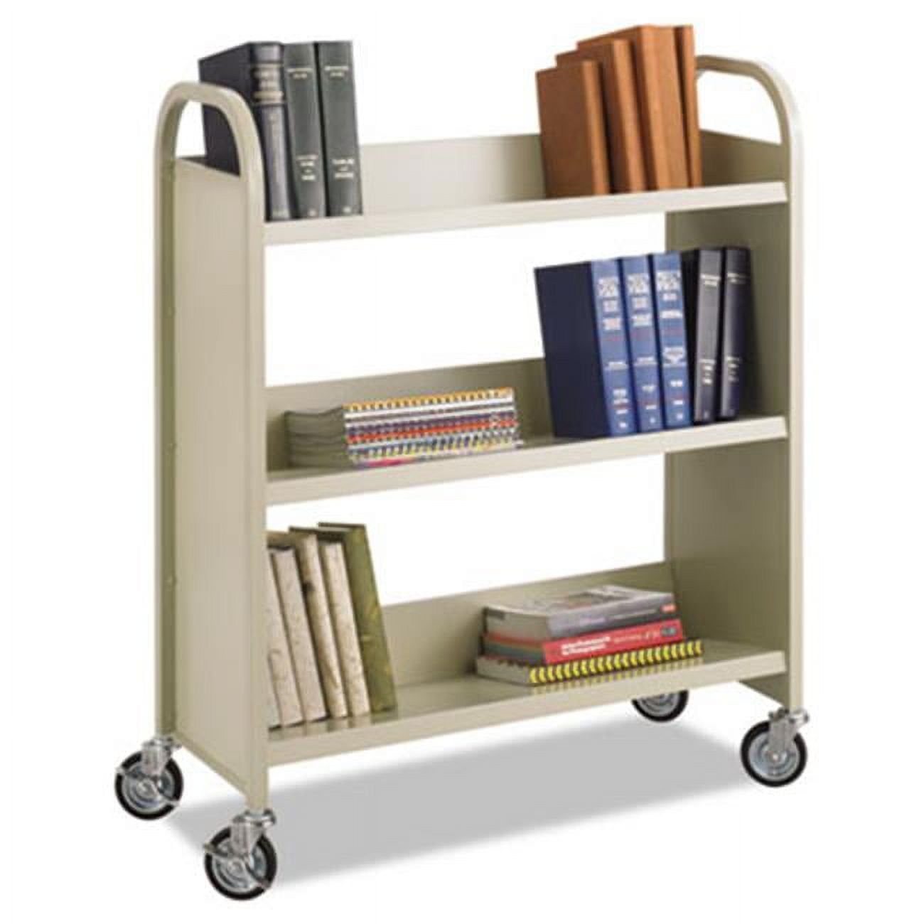 Sand Powder-Coated Steel 3-Shelf Mobile Trolley with Casters