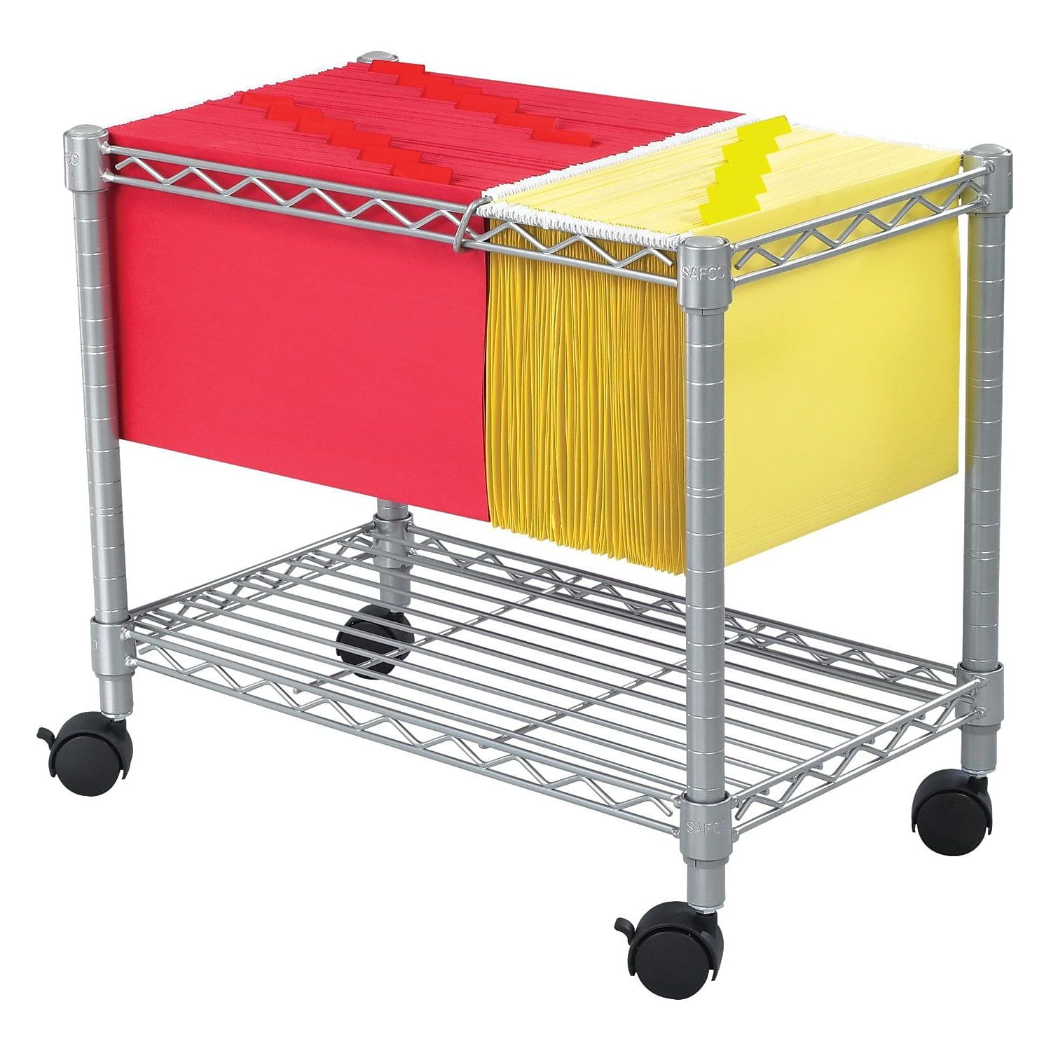 Gray Steel Wire Mobile File Cart with Swivel Casters