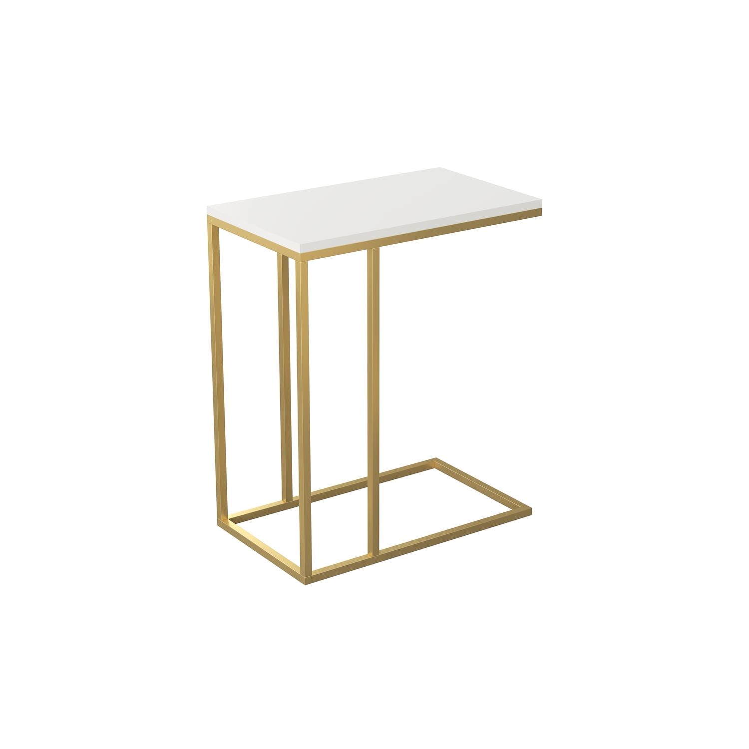 White and Gold Glass Top Semicircular End Table with Metal Legs