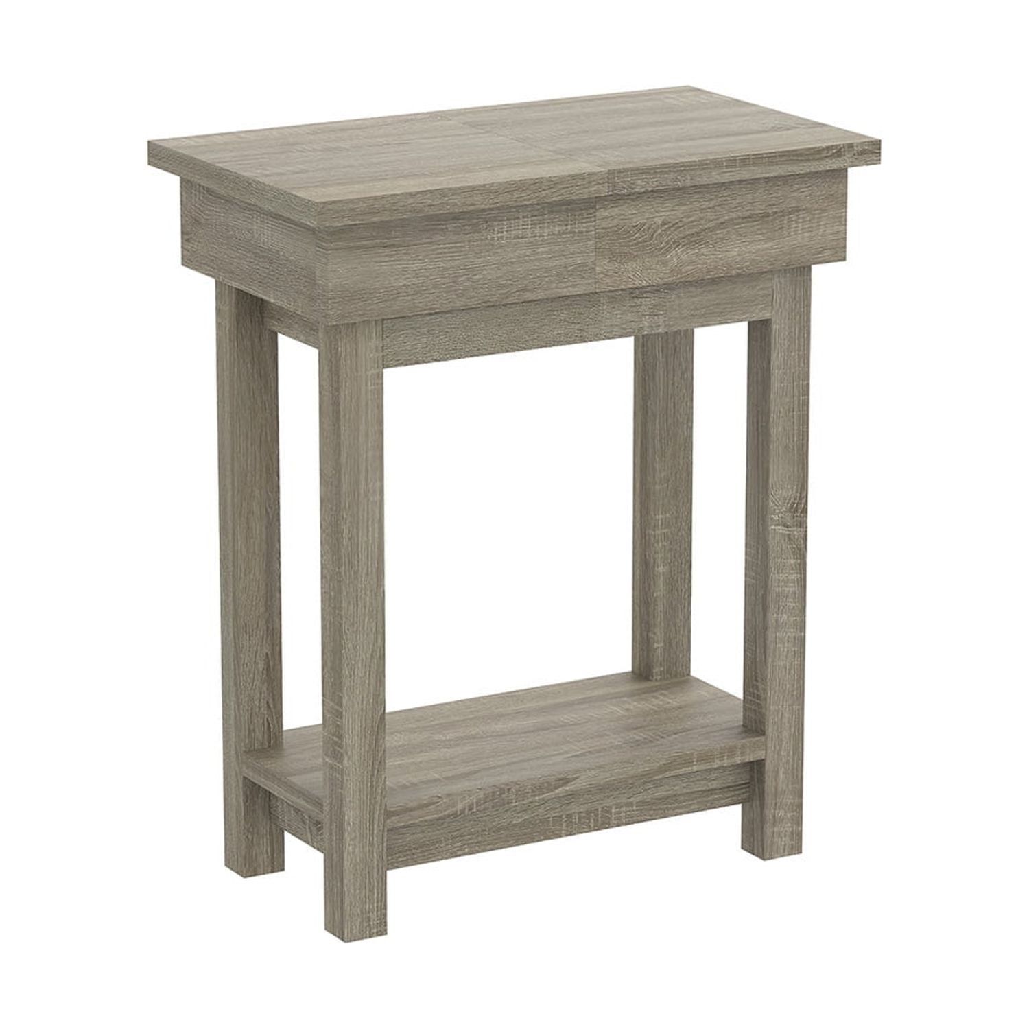 Modern Dark Taupe Wood Accent Table with Storage Drawer