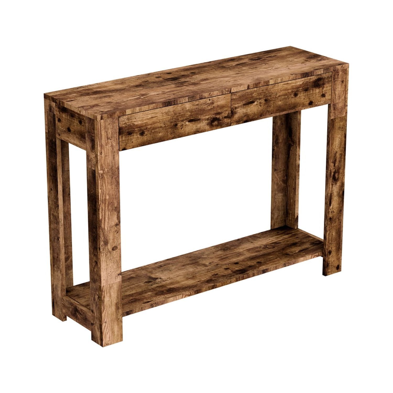 Transitional Brown Reclaimed Wood Console Table with Storage