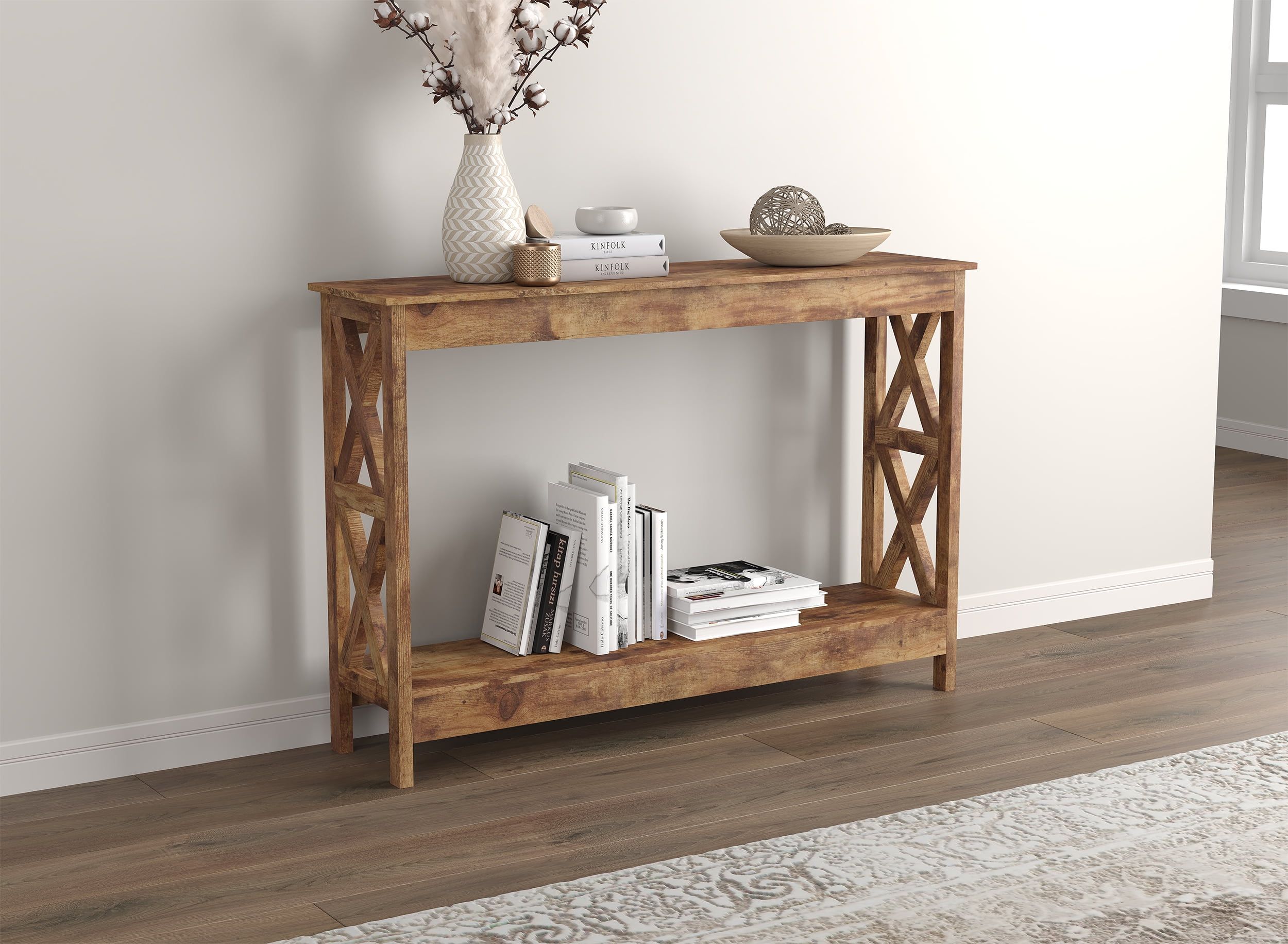 Contemporary Reclaimed Wood and Metal 47'' Console Table with Storage Shelf