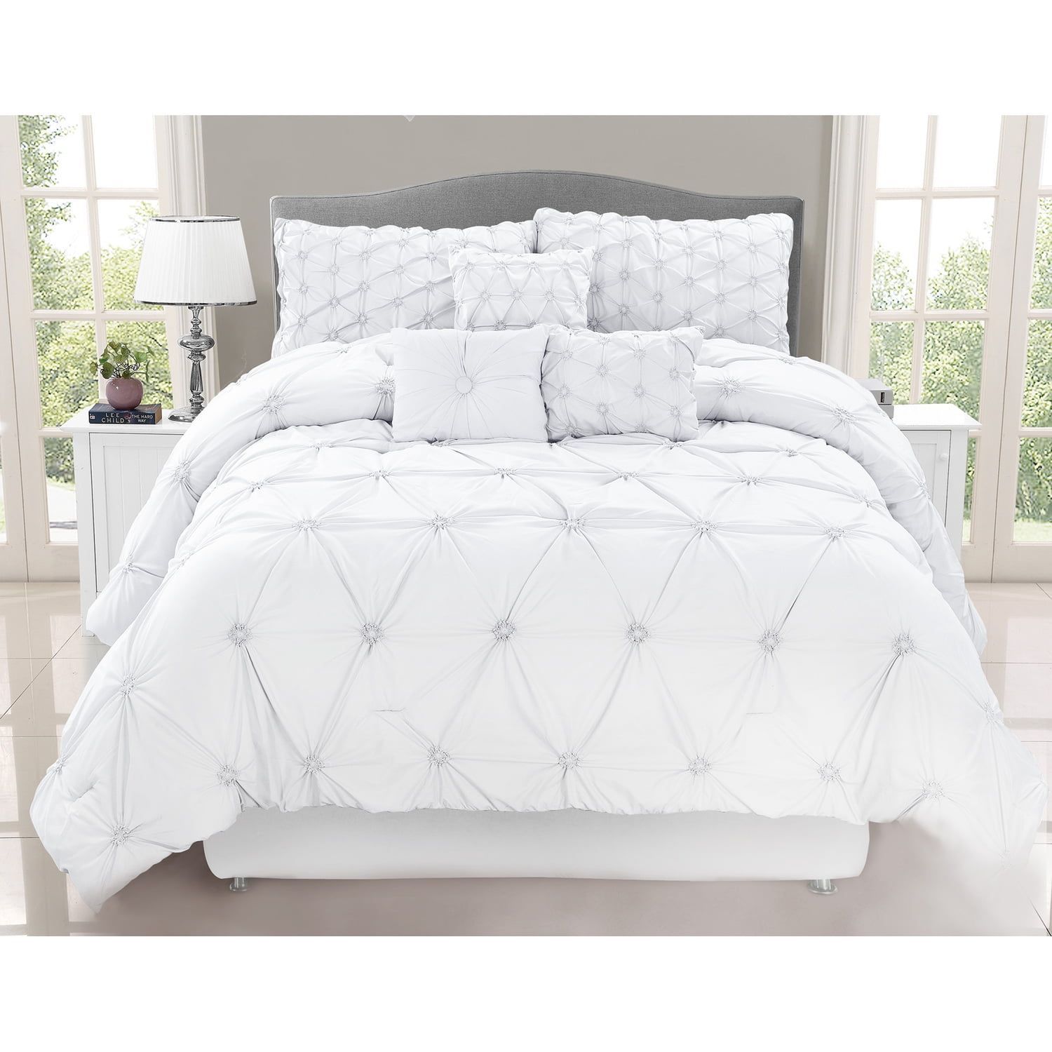 White Microfiber 7-Piece Queen Comforter Set