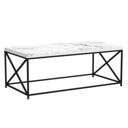 Elegant 44" Marble Top Coffee Table with Black Metal Frame