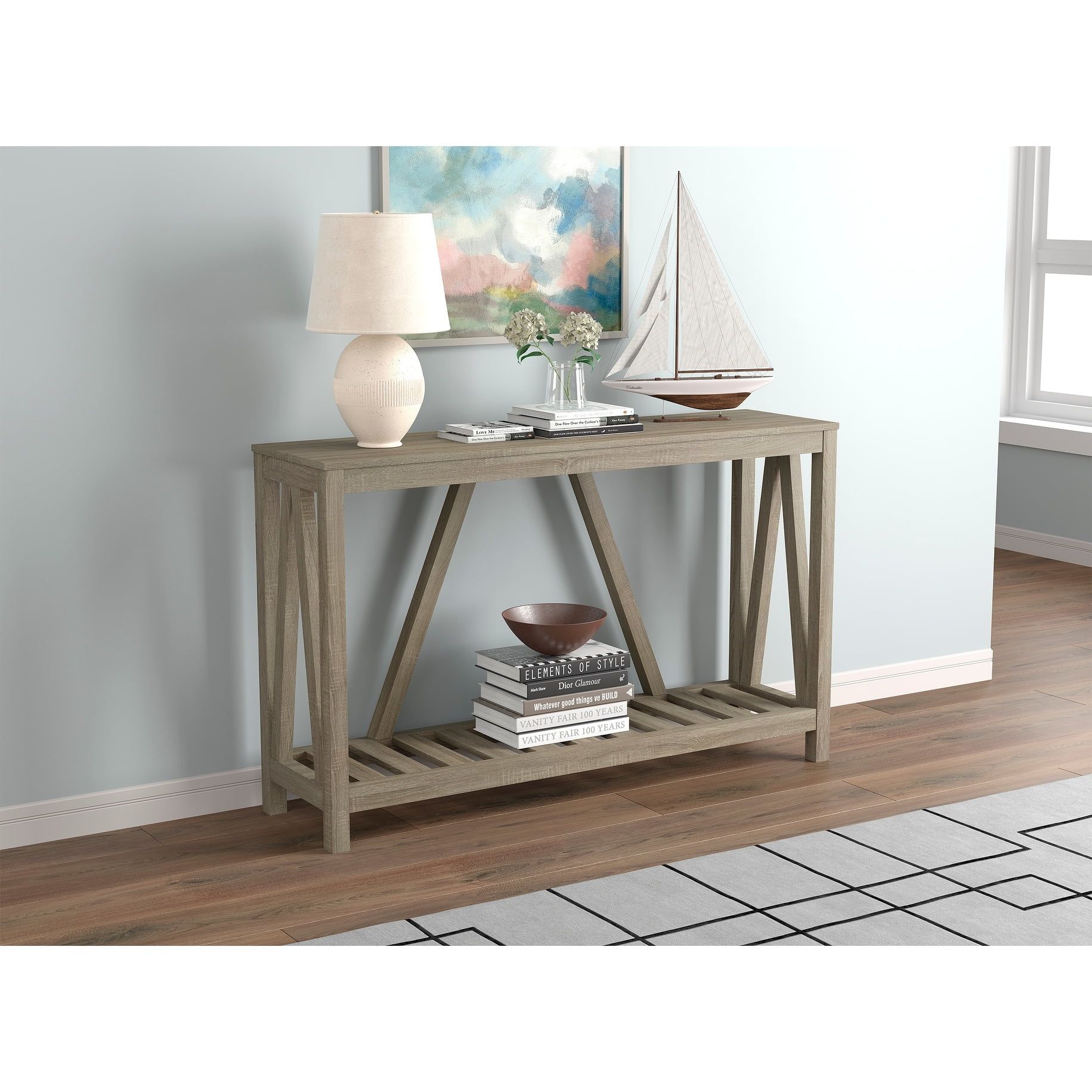 Dark Taupe Wood Console Table with Shelf, 52"