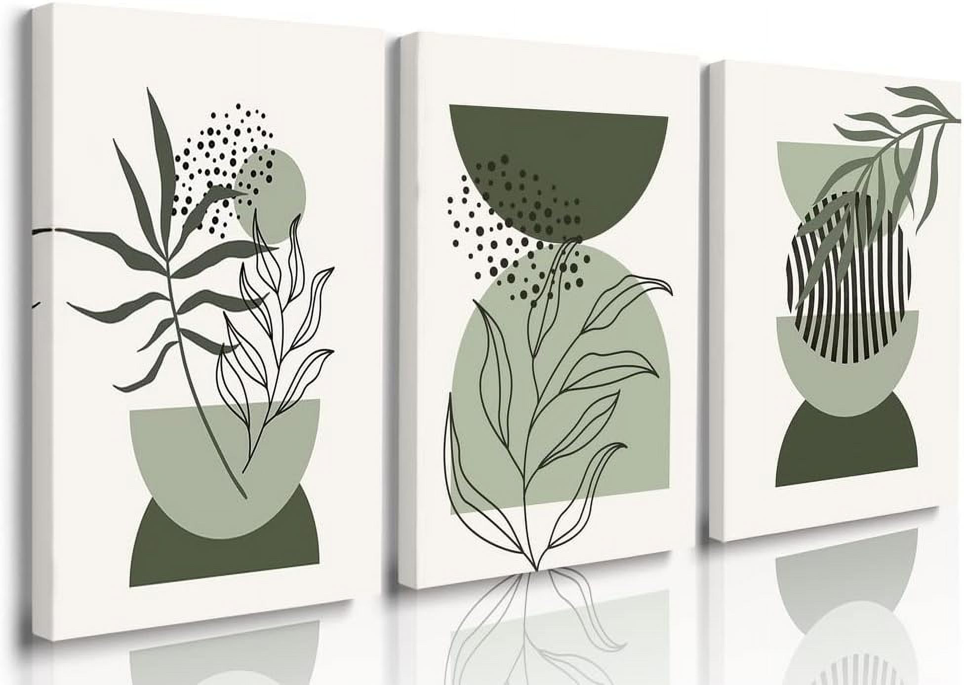 Sage Green Abstract Boho Canvas Wall Art Set