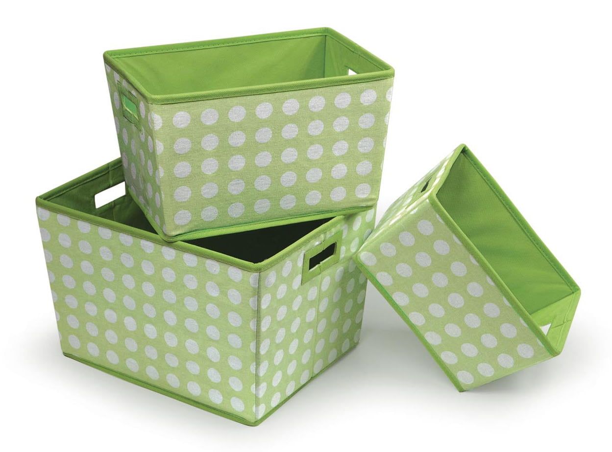 Sage and White Polka Dot Rectangular Fabric Storage Baskets Set