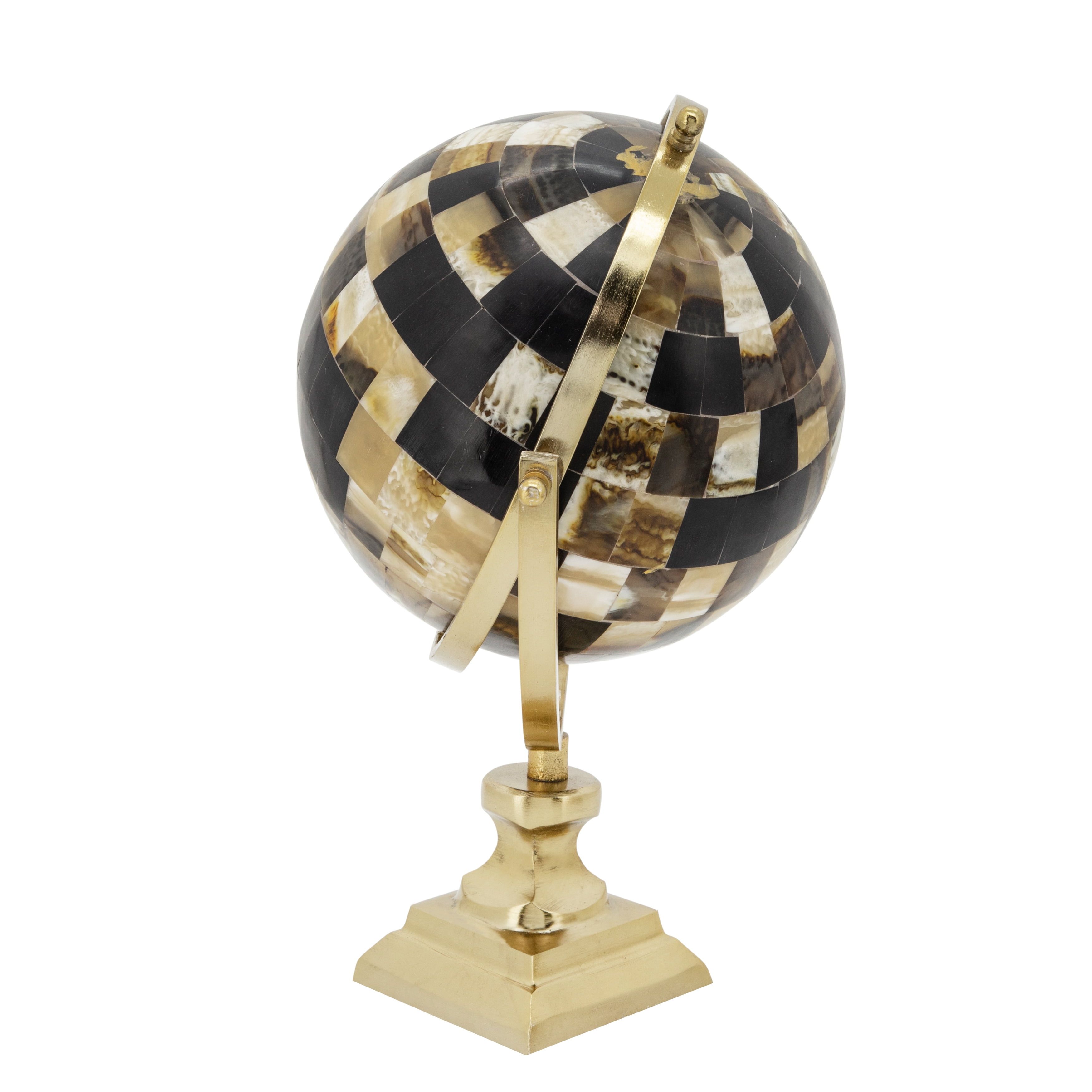 14" Brown and Gold Checkered Globe with Brass Stand