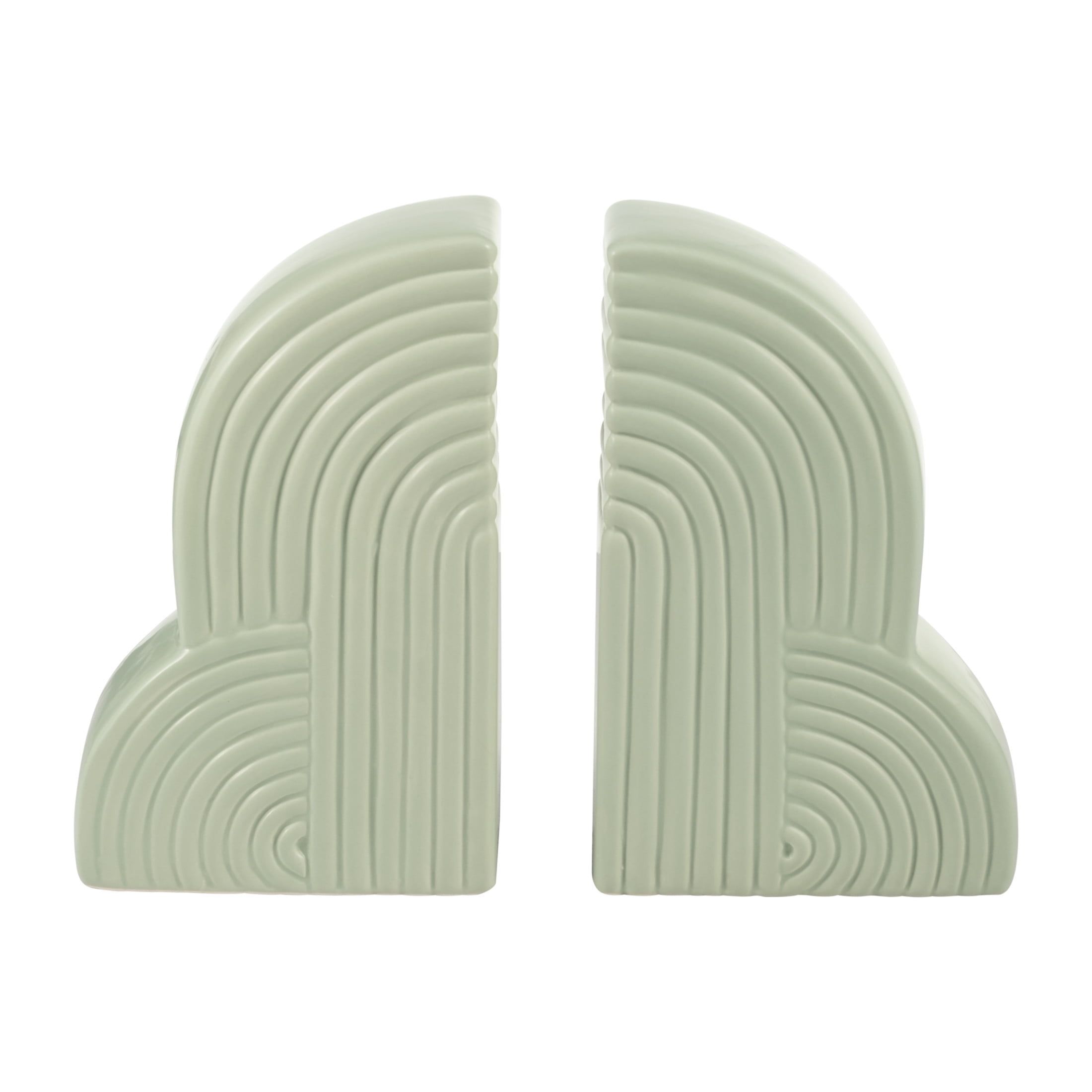 Green Ceramic Arch Bookends, Set of Two