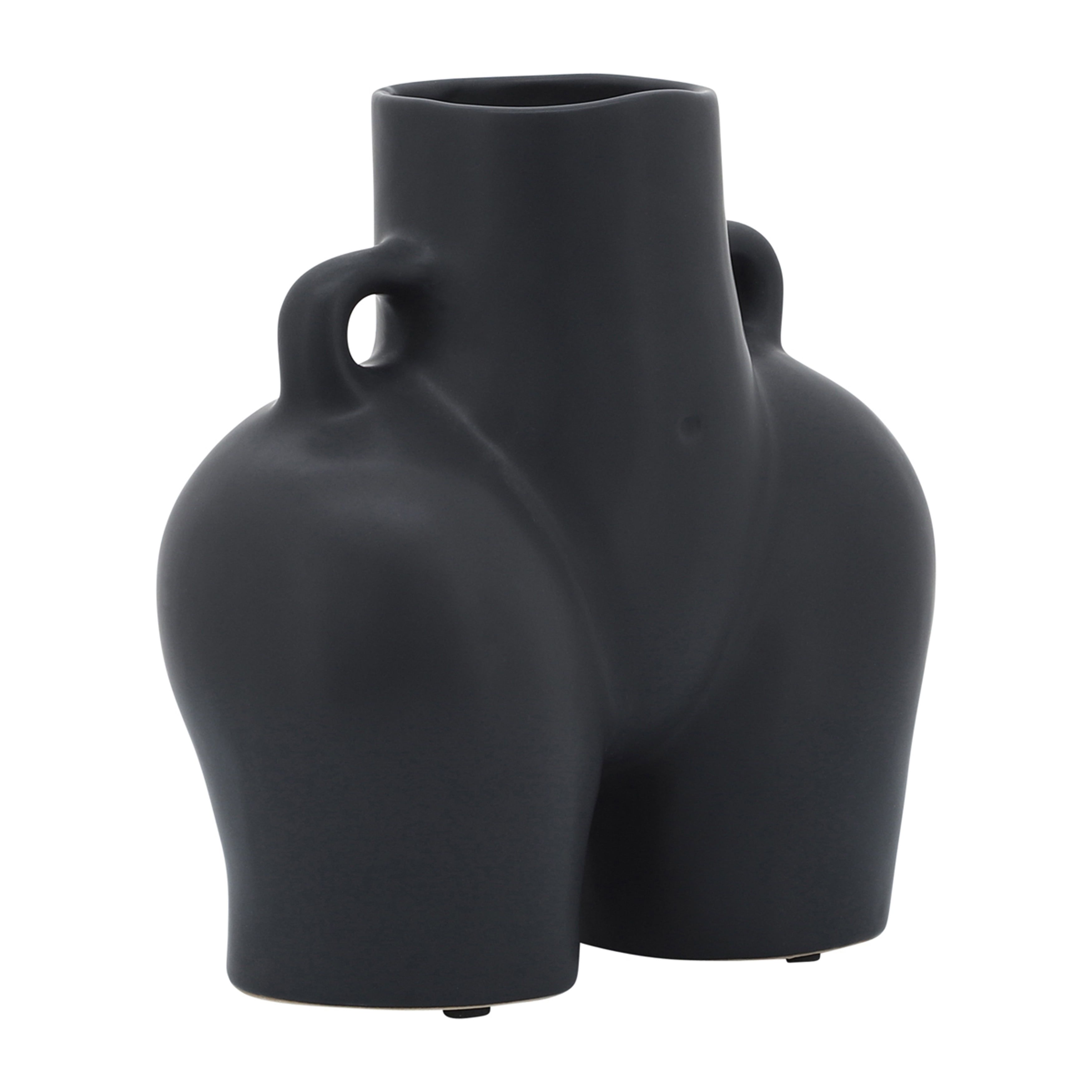 Black Ceramic Sculptural Half Body Vase, 7-inch