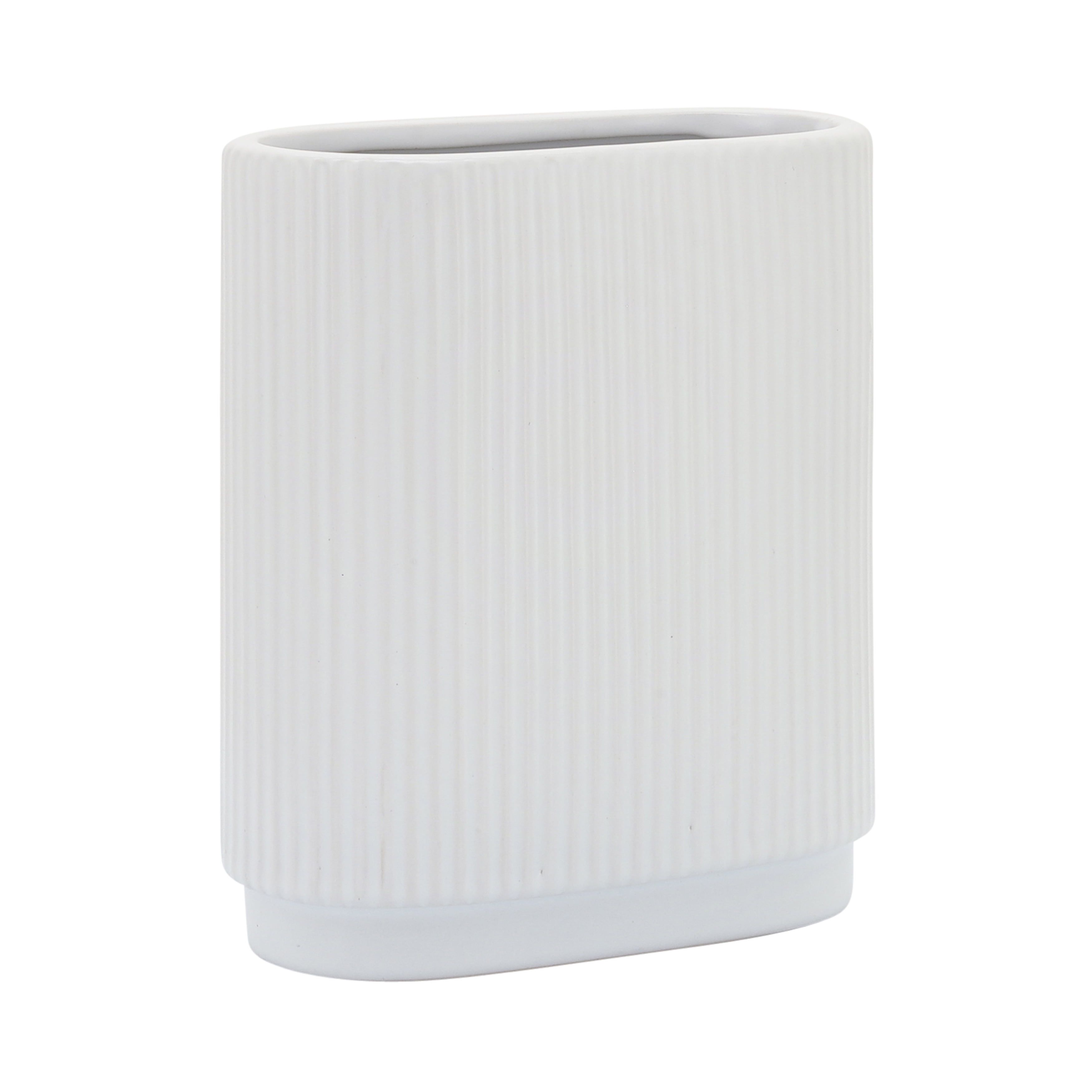 White Ceramic Ridged 8" Table Vase