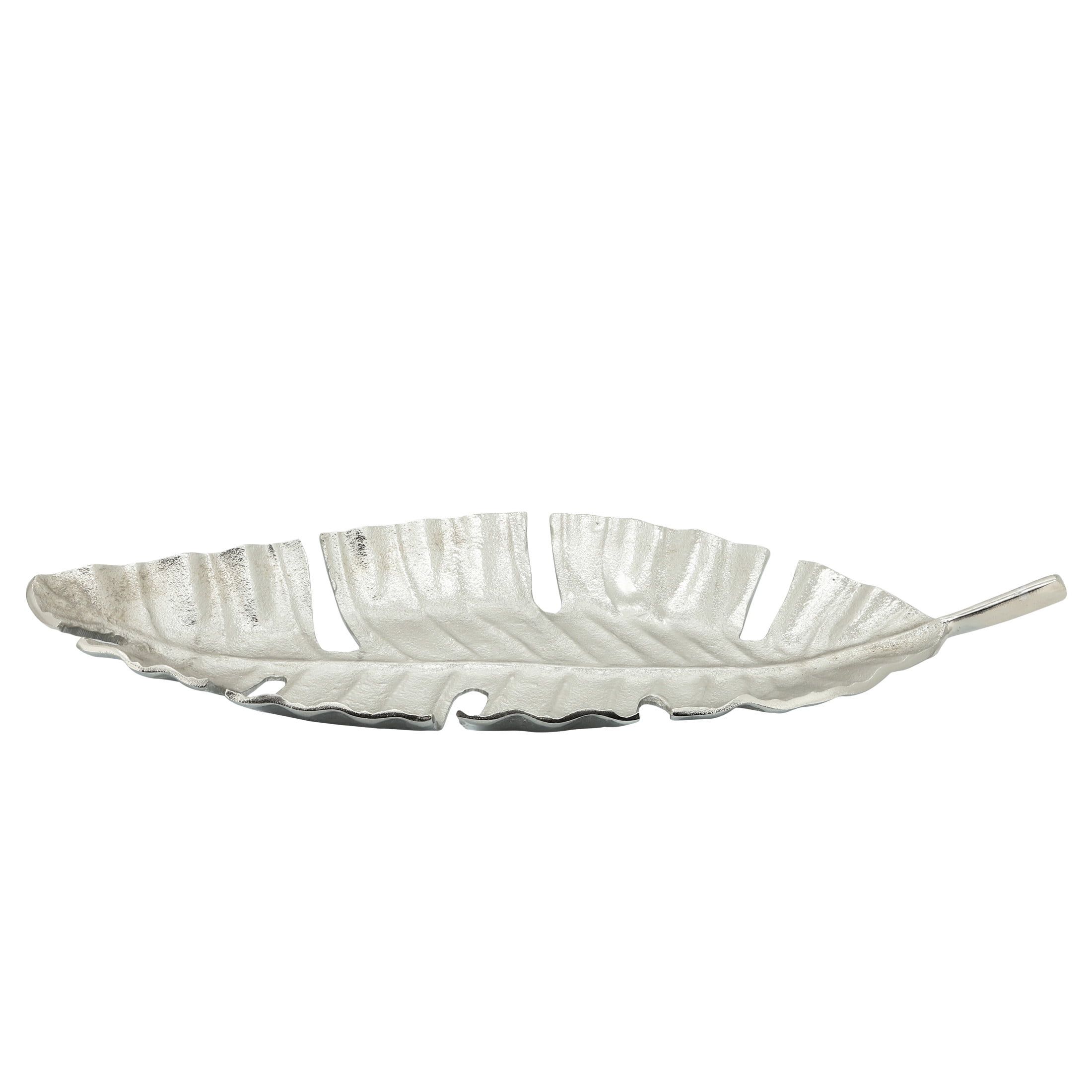 Silver 22" Metal Leaf Decorative Tray