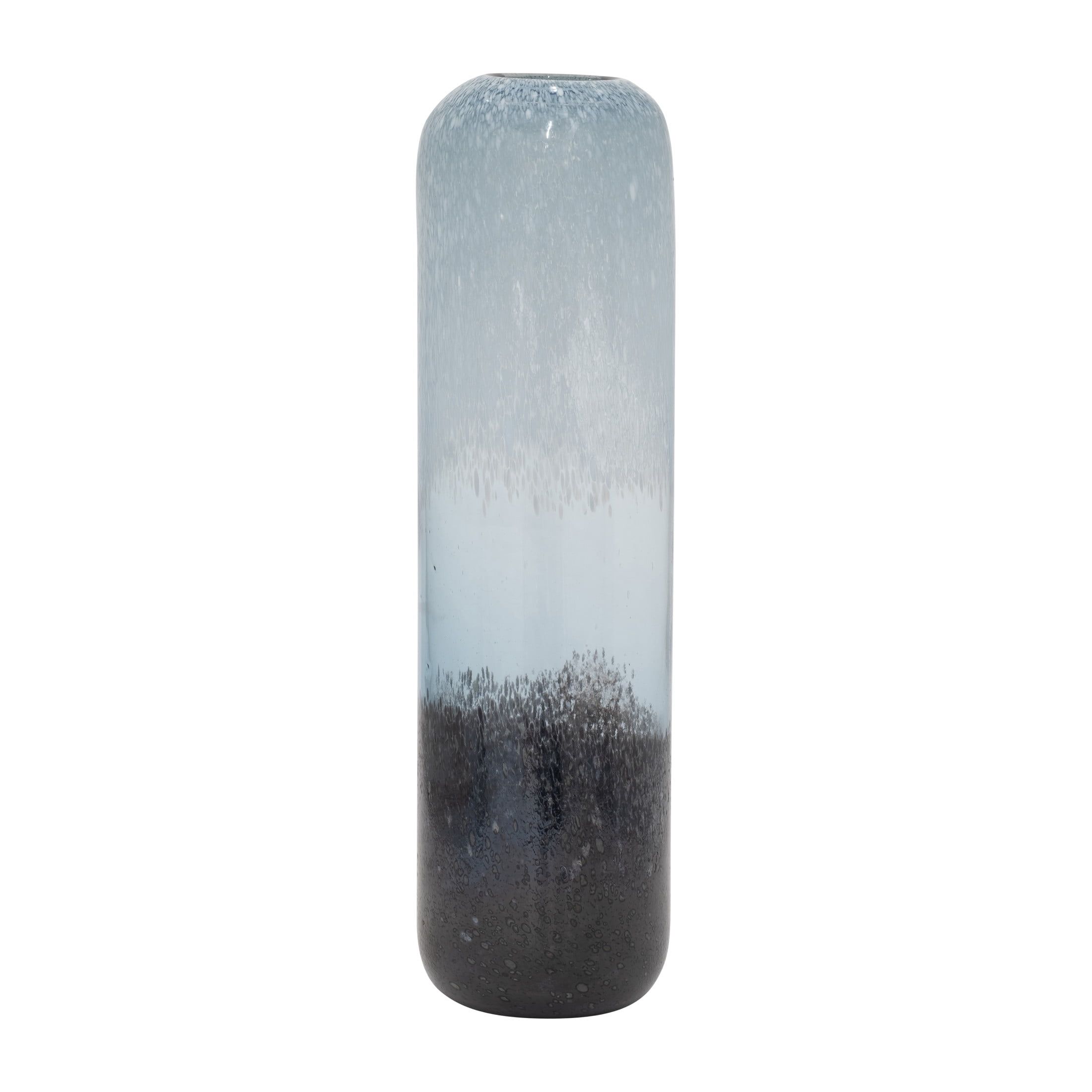 17" Blue and Black Ombre Glass Decorative Vase