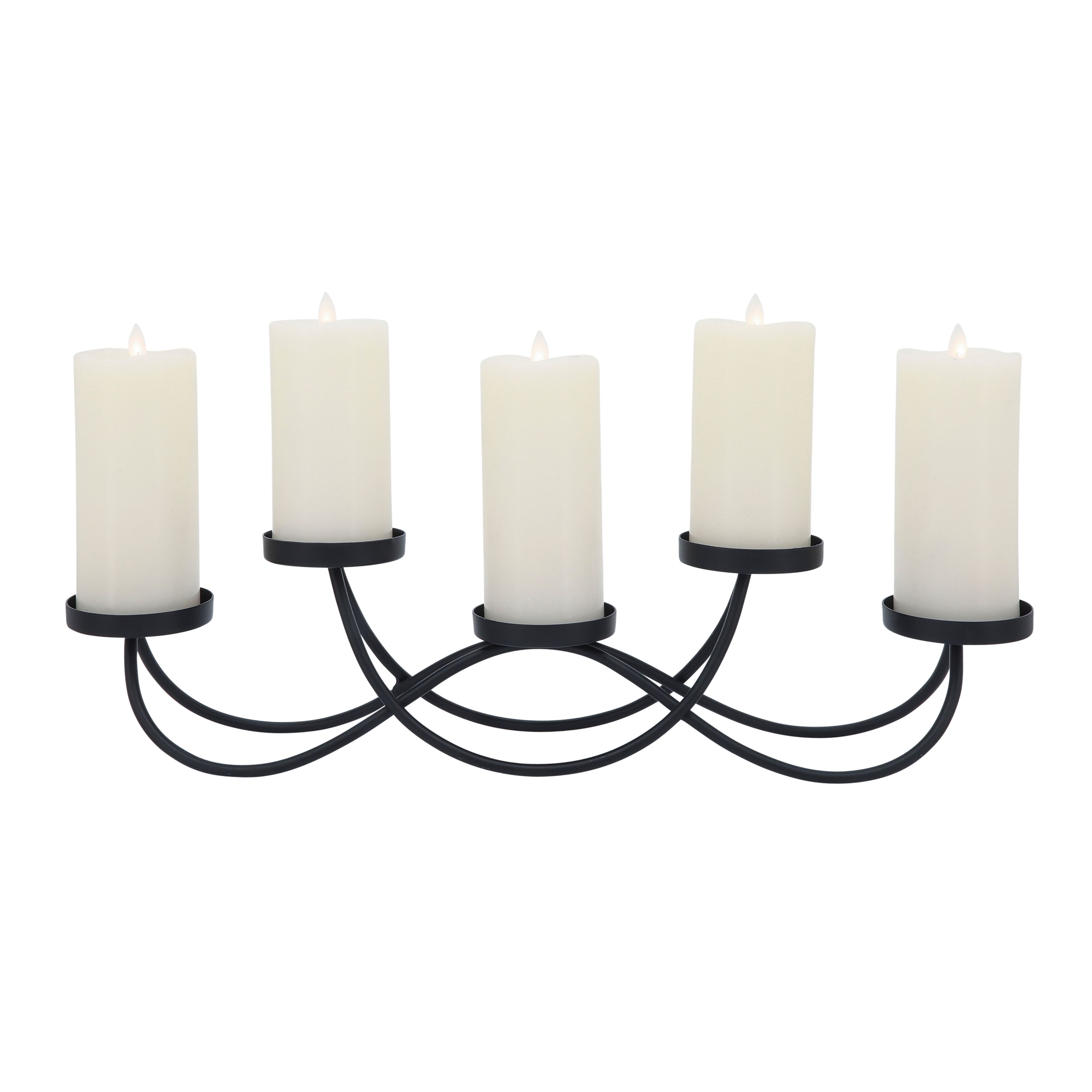 Elegant Black Iron 24"L 5-Pillar Tabletop Candle Holder