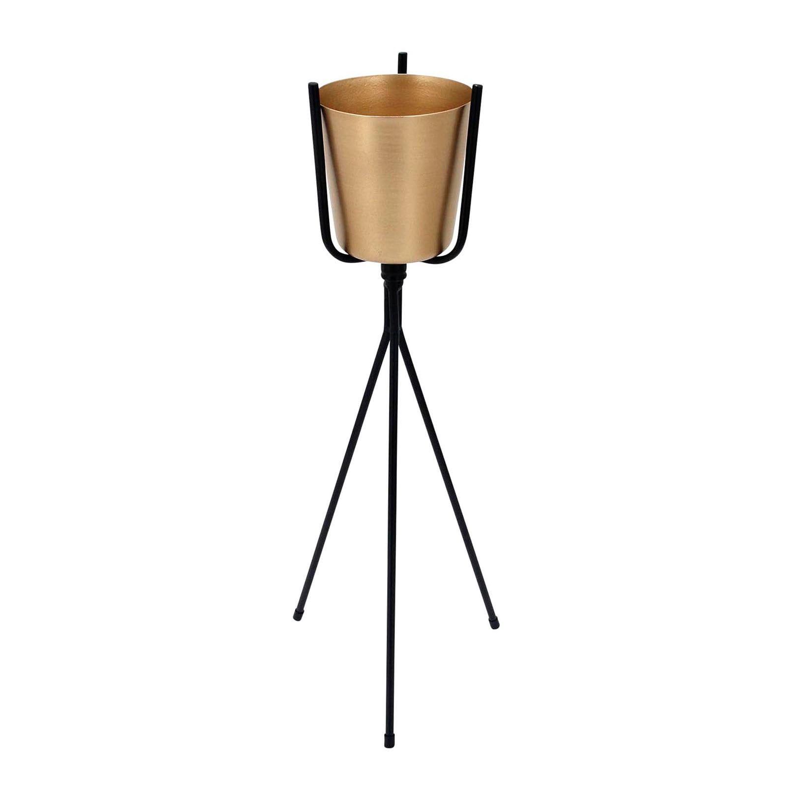 Gold Metal Planter with Black Tripod Stand