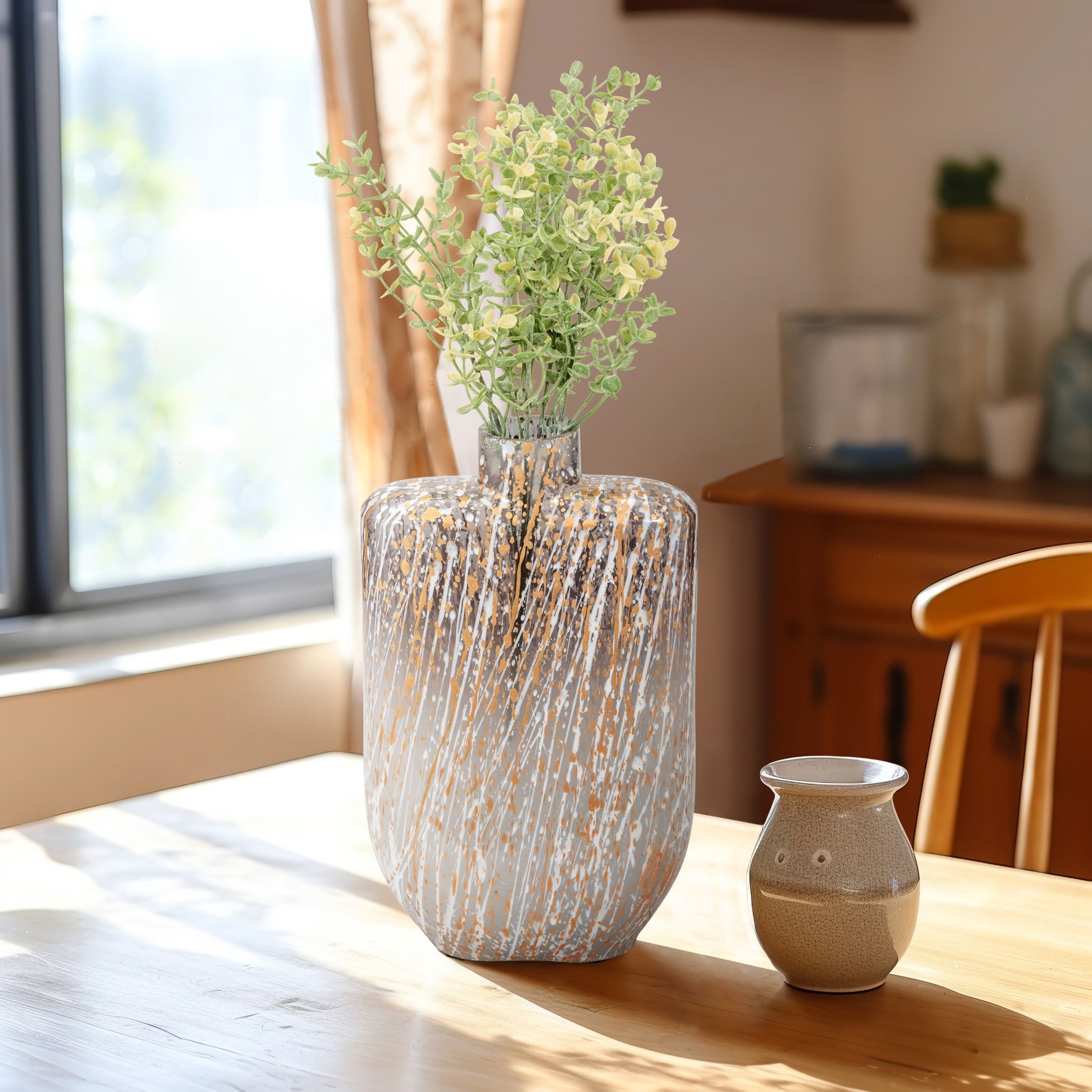 Tall Multicolor Striped Glass Vase for Table Decor