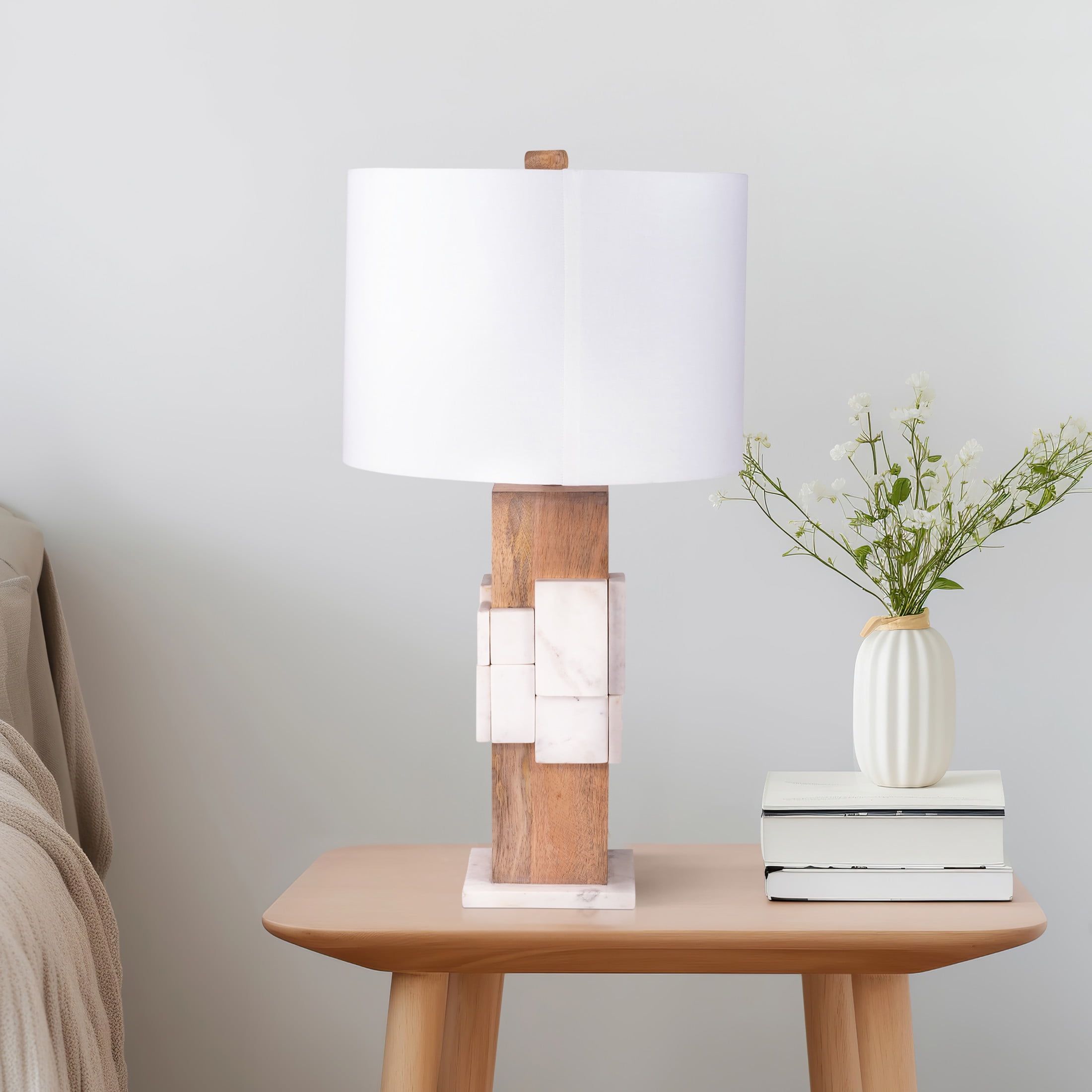 White Marble 18" Table Lamp with White Shade