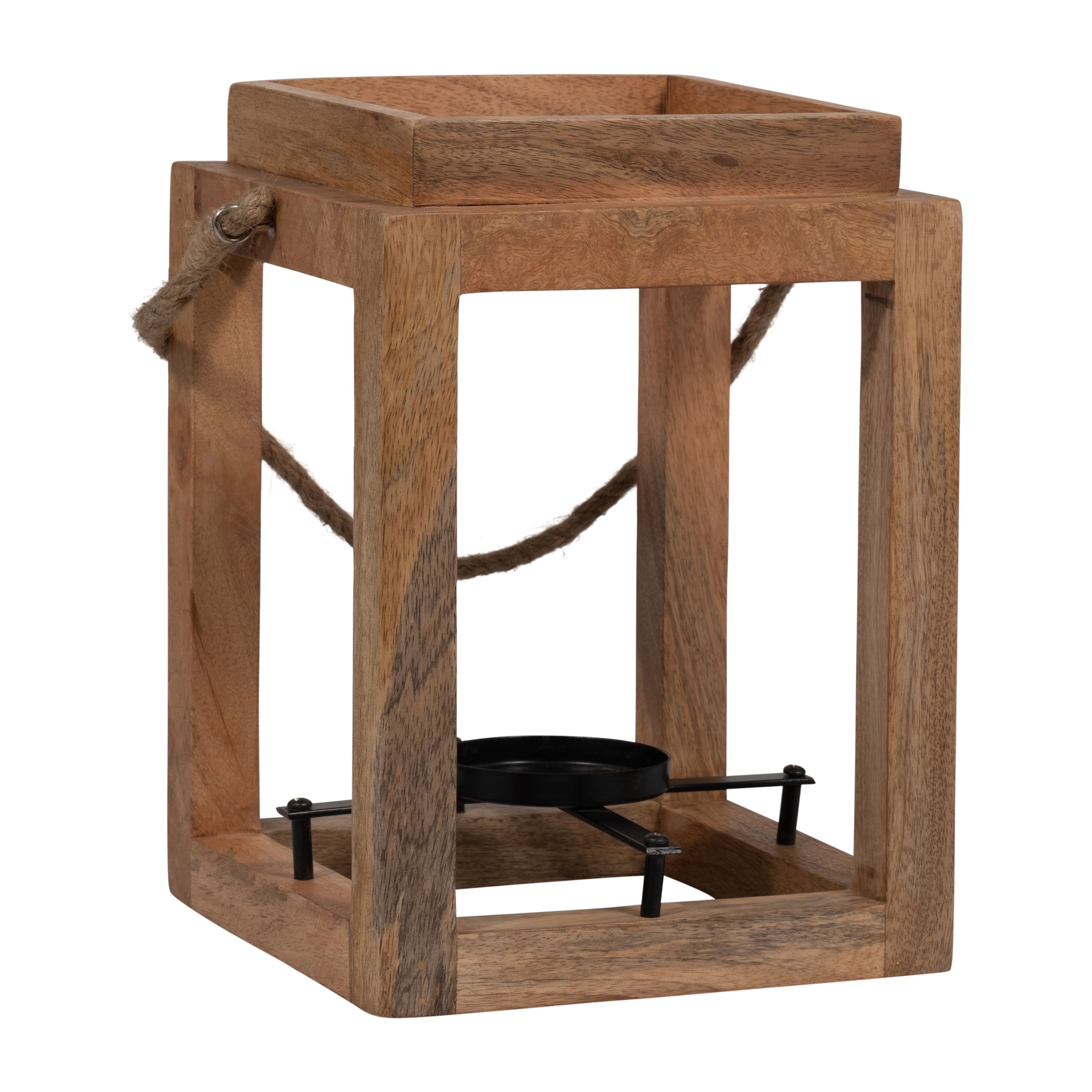 Rustic Brown Wood Hanging Candle Lantern Holder