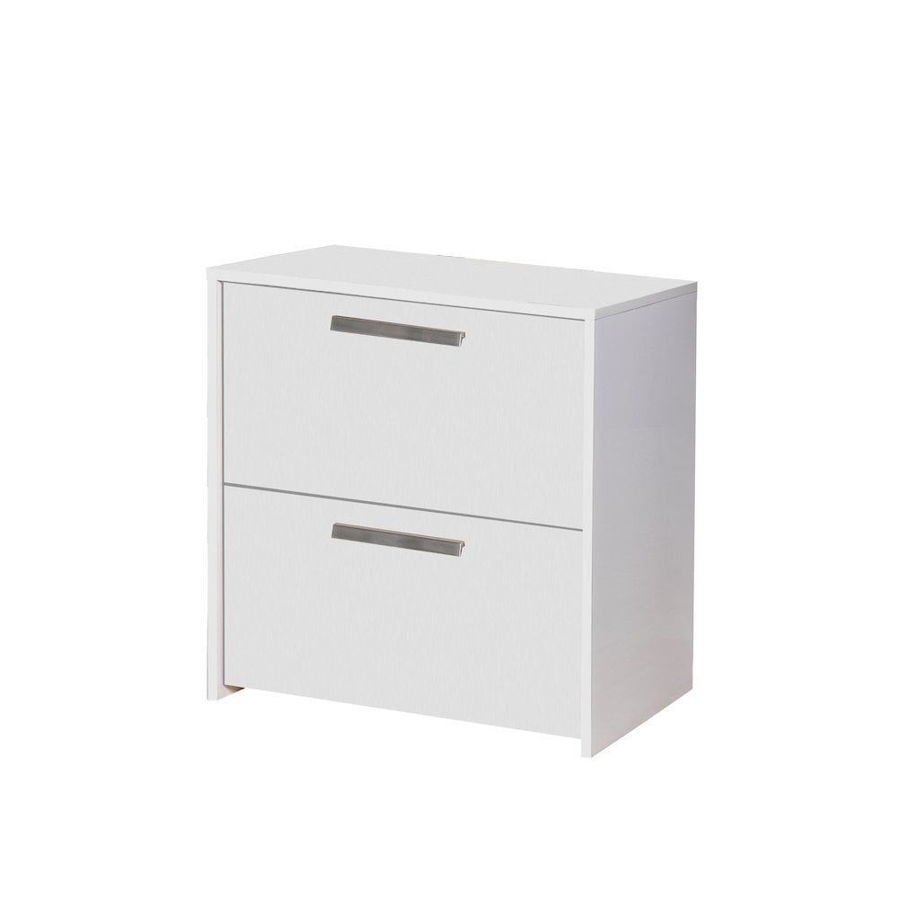 White Minimalist 2-Drawer Lateral Filing Cabinet with Silver Handles