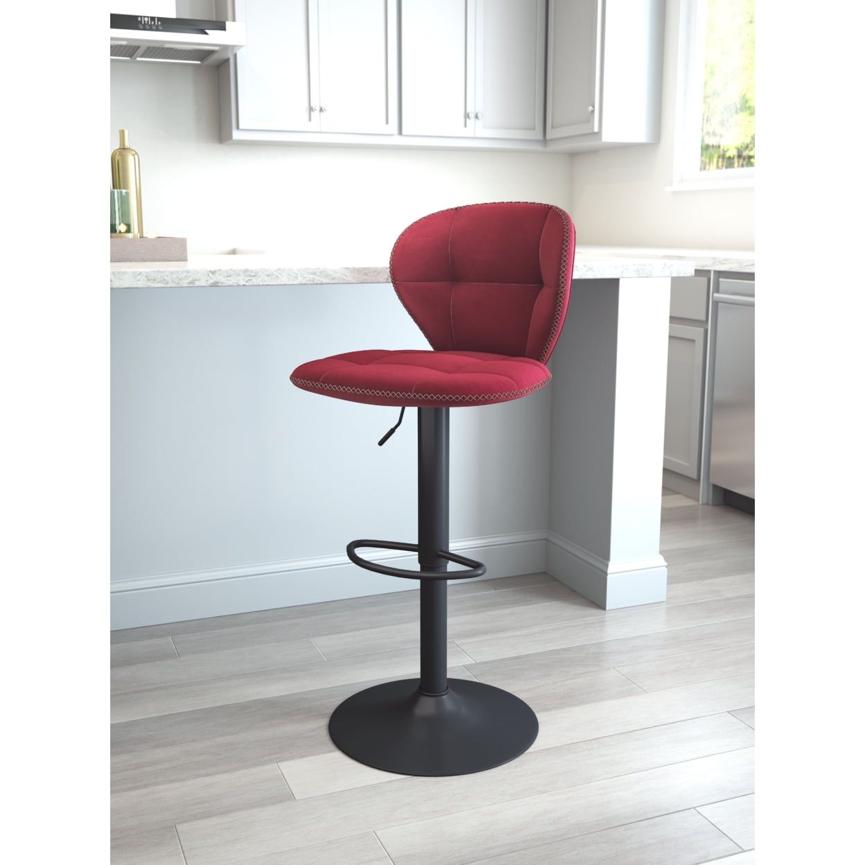 Adjustable Contemporary Red Wood and Metal Bar Stool