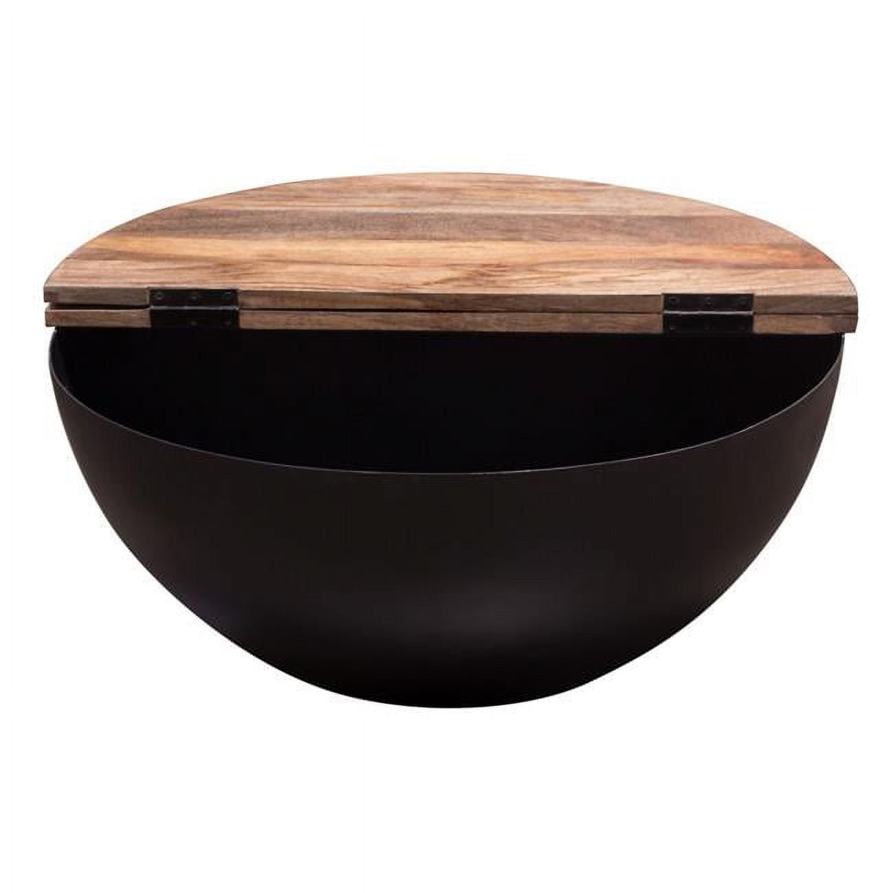 Salem Round Mango Wood and Black Metal Storage Coffee Table