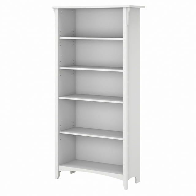 Pure White and Shiplap Gray 5-Shelf Adjustable Bookcase