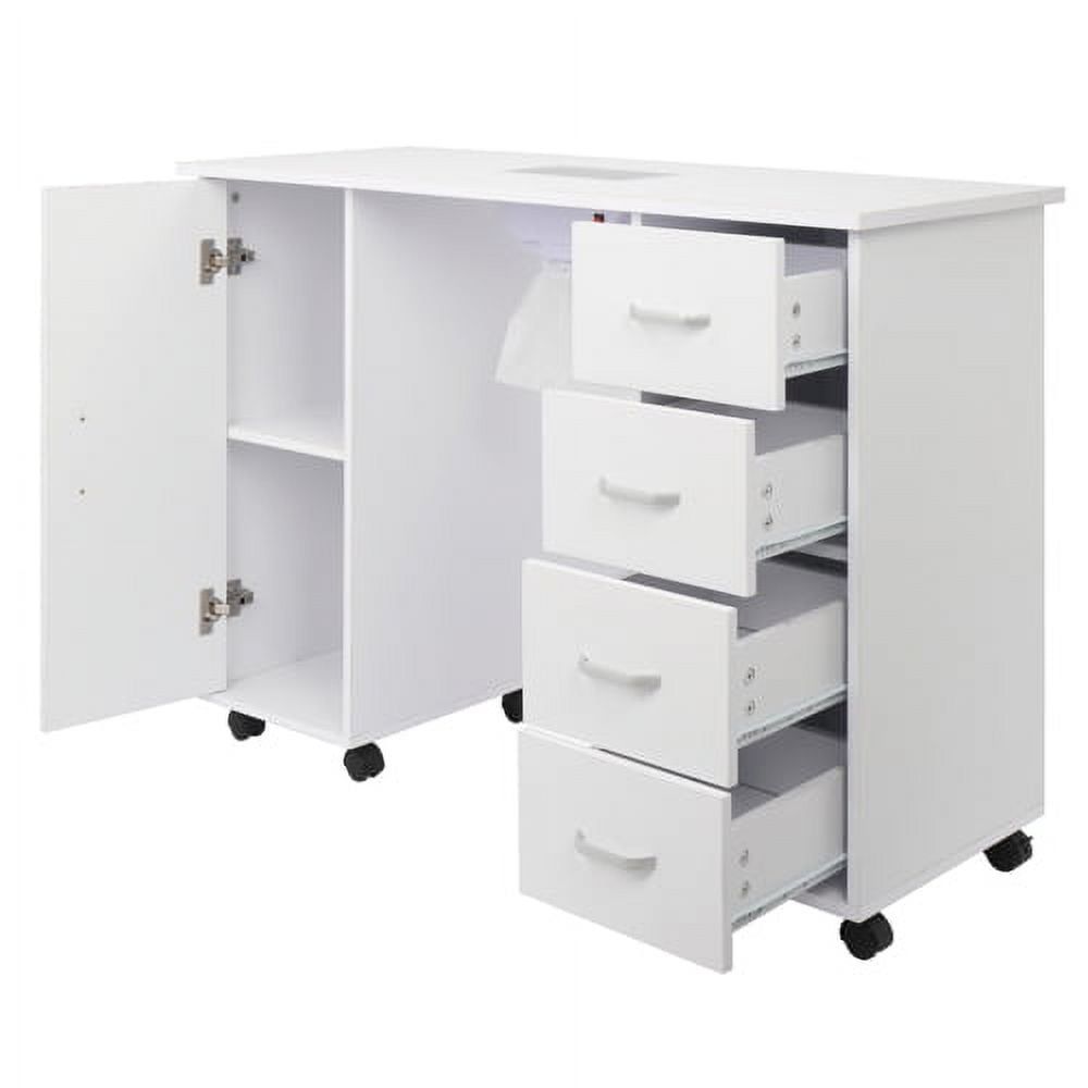 White MDF Nail Table with Single Door and 4 Drawers