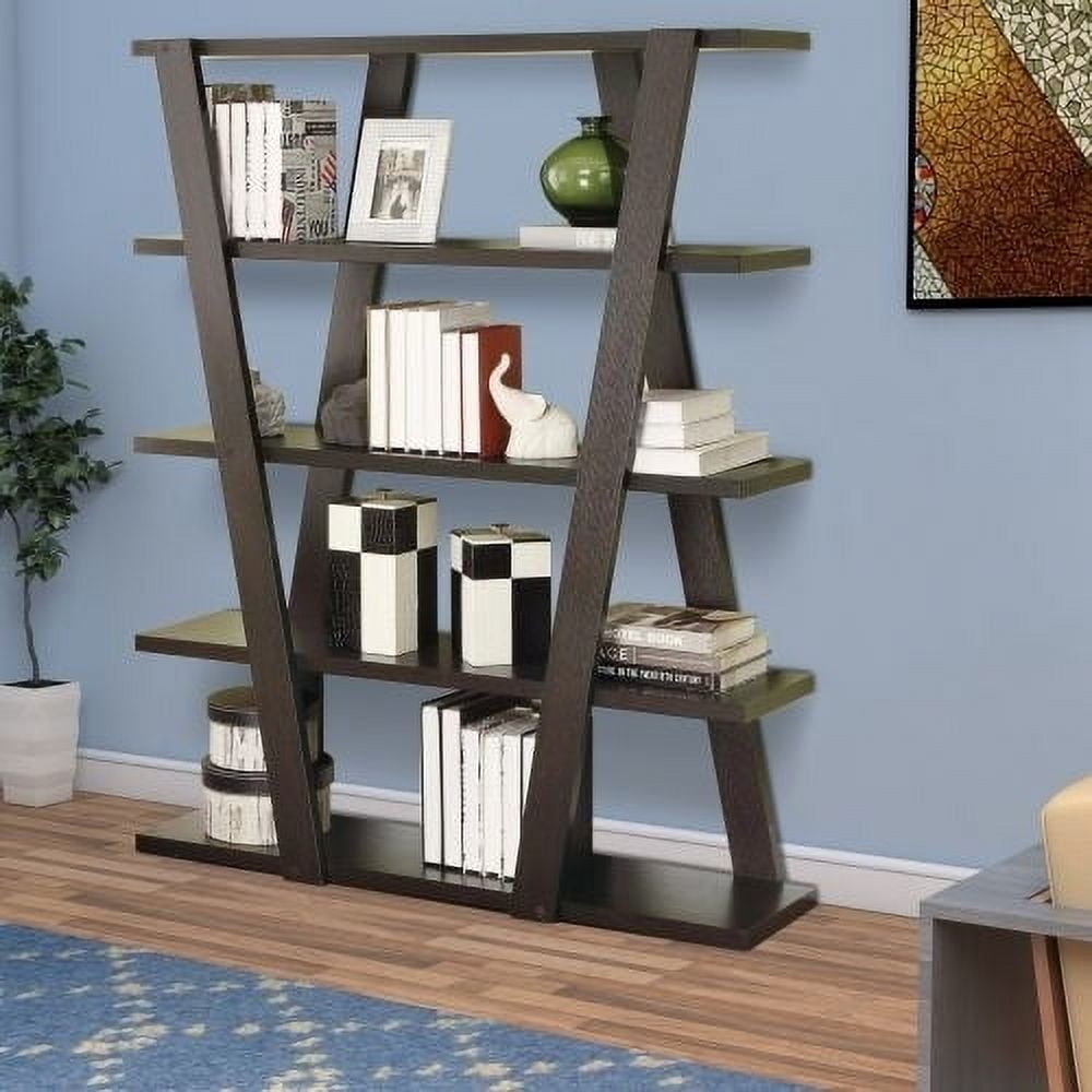 Contemporary Brown Wood 4-Tier Open Shelf Bookcase