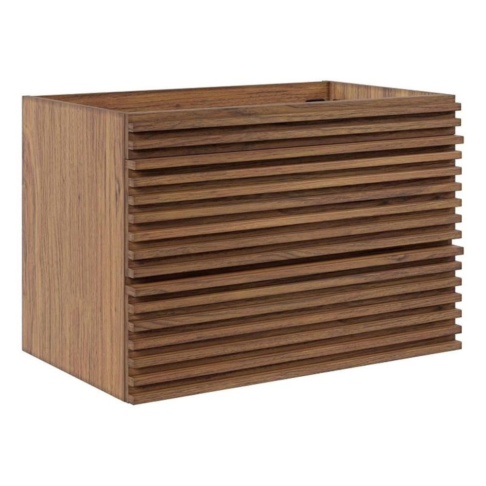Walnut Grain MDF Wall-Mount Bathroom Vanity with Full-Extension Drawers
