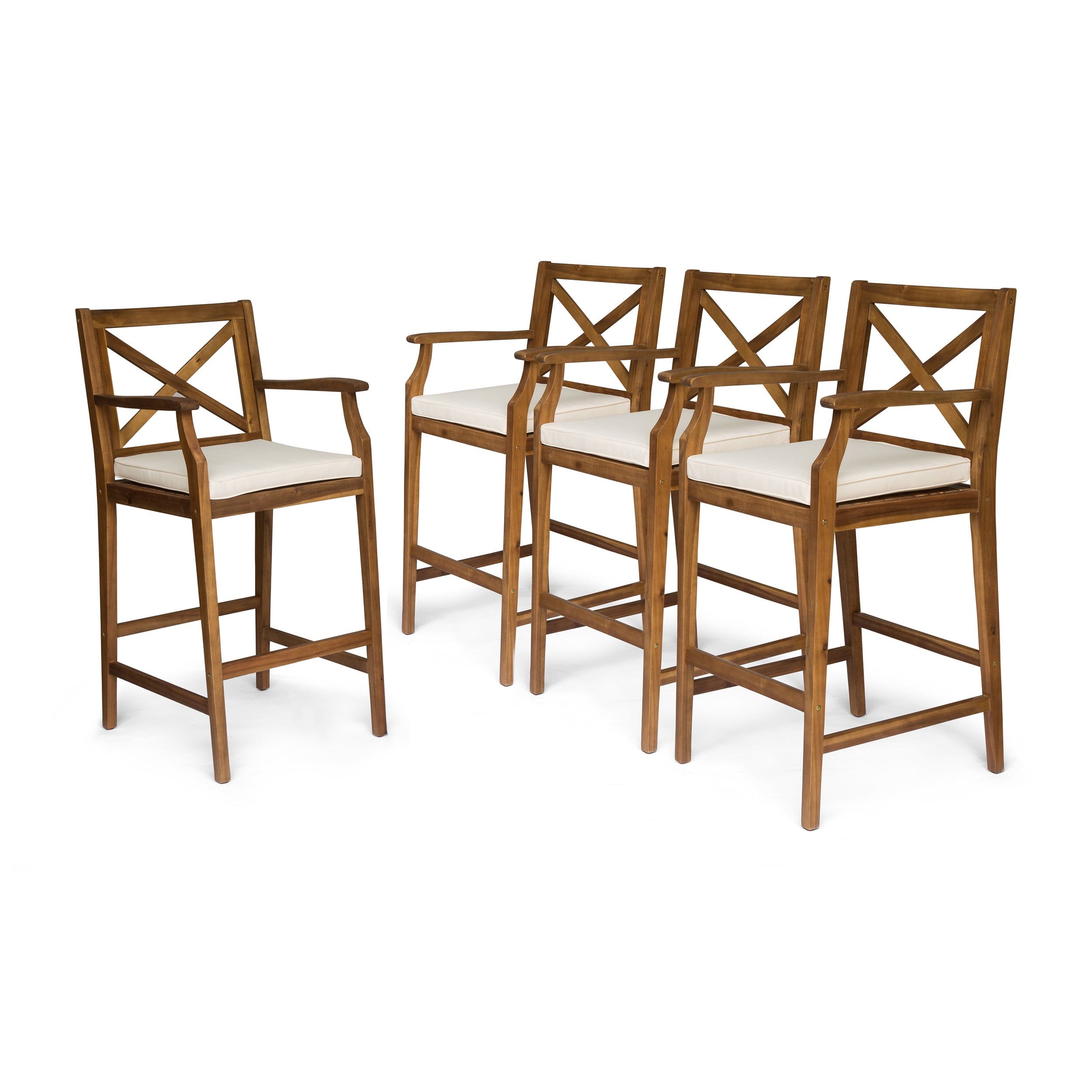 Coastal Acacia Wood Dining Chair with Weather-Resistant Cushions, Teak and Cream