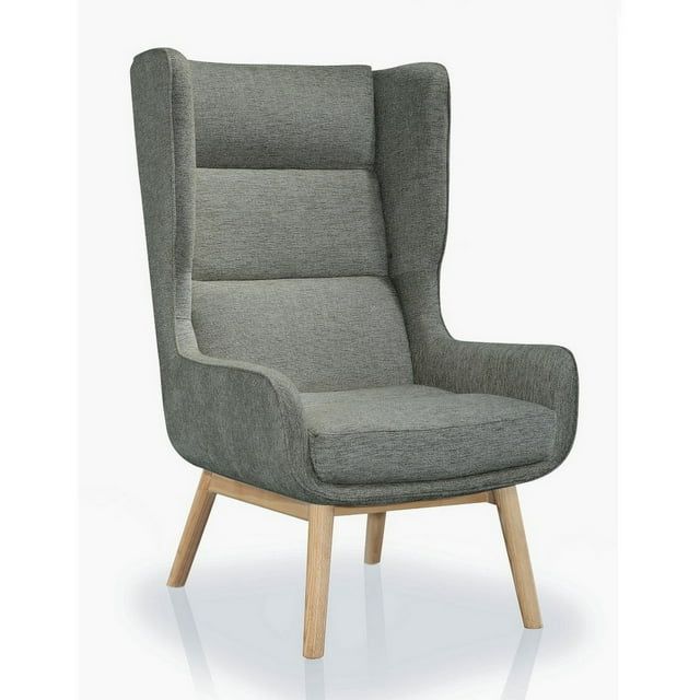 Graphite and Natural Twill Wood Accent Chair with Ash Legs
