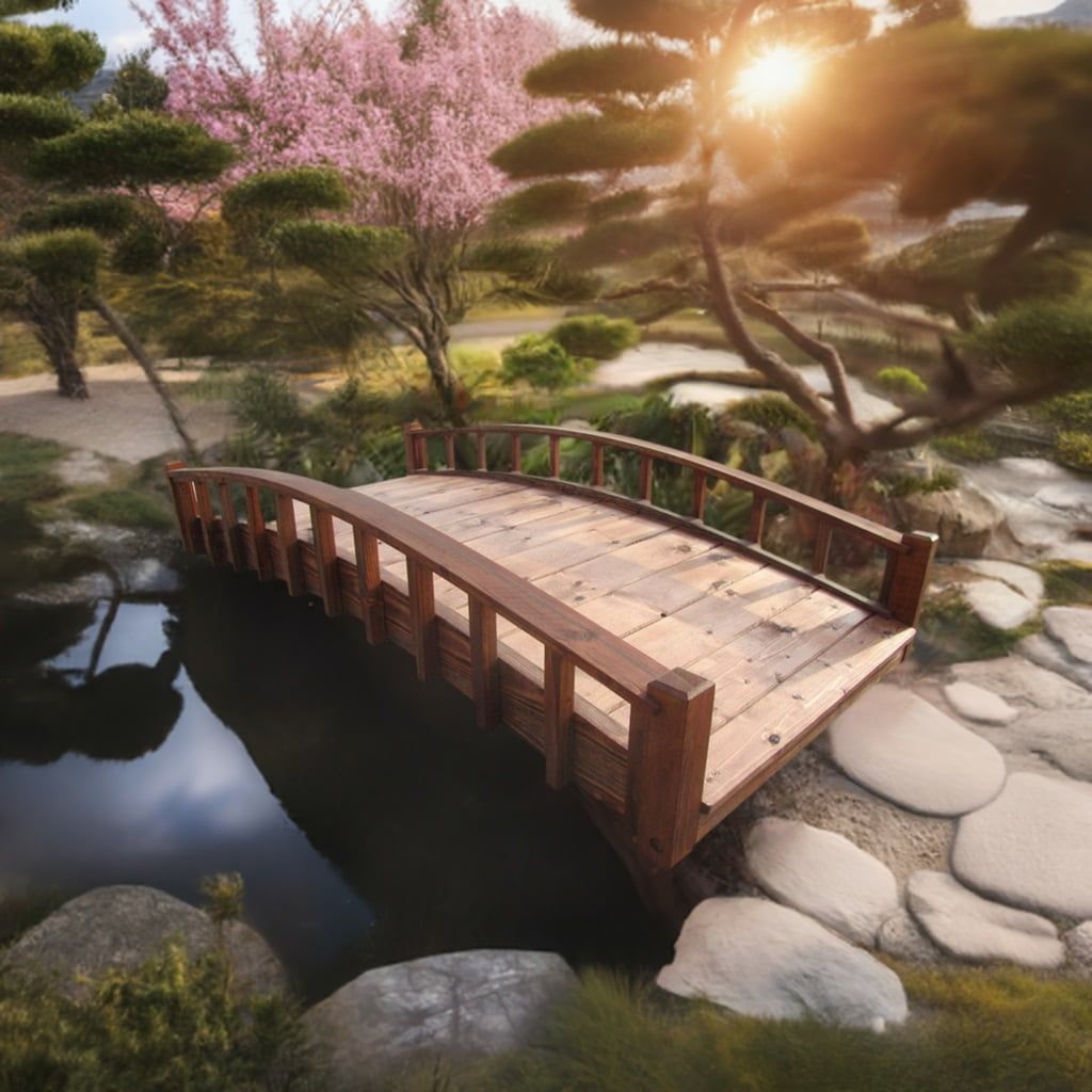 6-Foot Brown Arched Wooden Japanese Garden Bridge