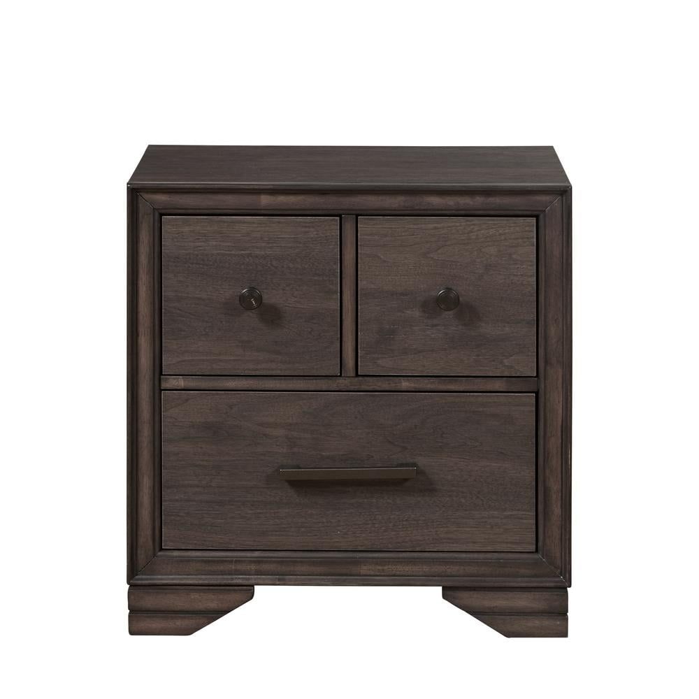 Brown Transitional 3-Drawer Nightstand with USB Charger