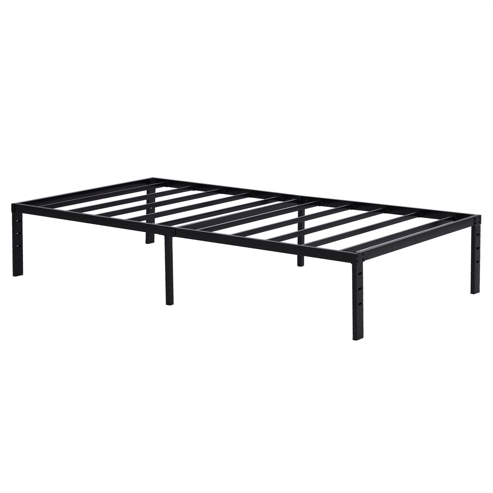 14-Inch Black Metal Twin Bed Frame with Storage and Slats