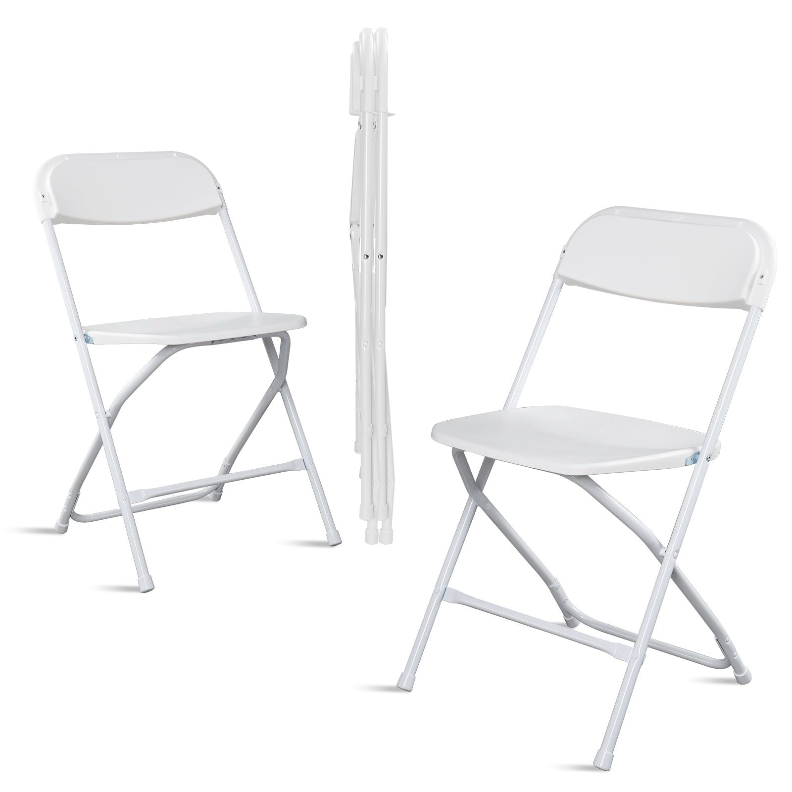 White Metal Frame Armless Folding Dining Chairs, Set of 4