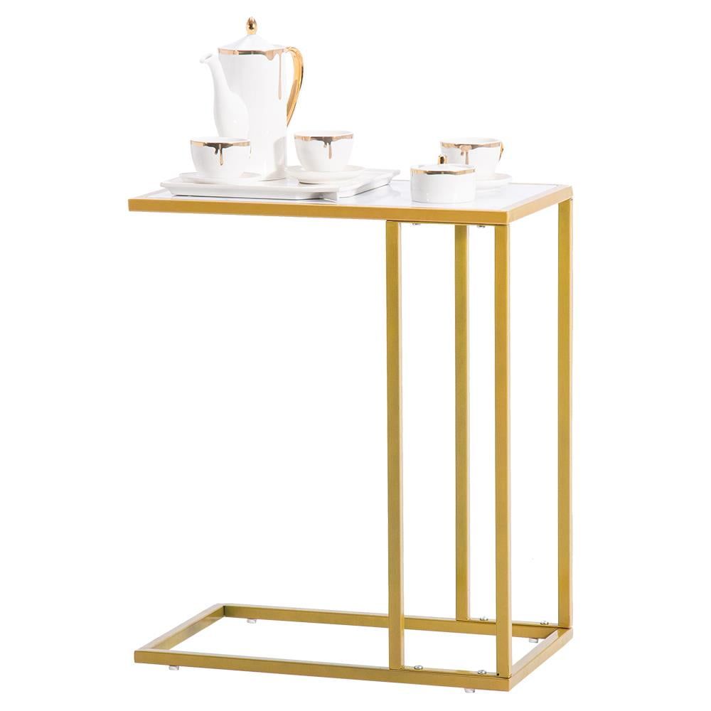 Gold Metal Frame White Marble Top C-Side Table