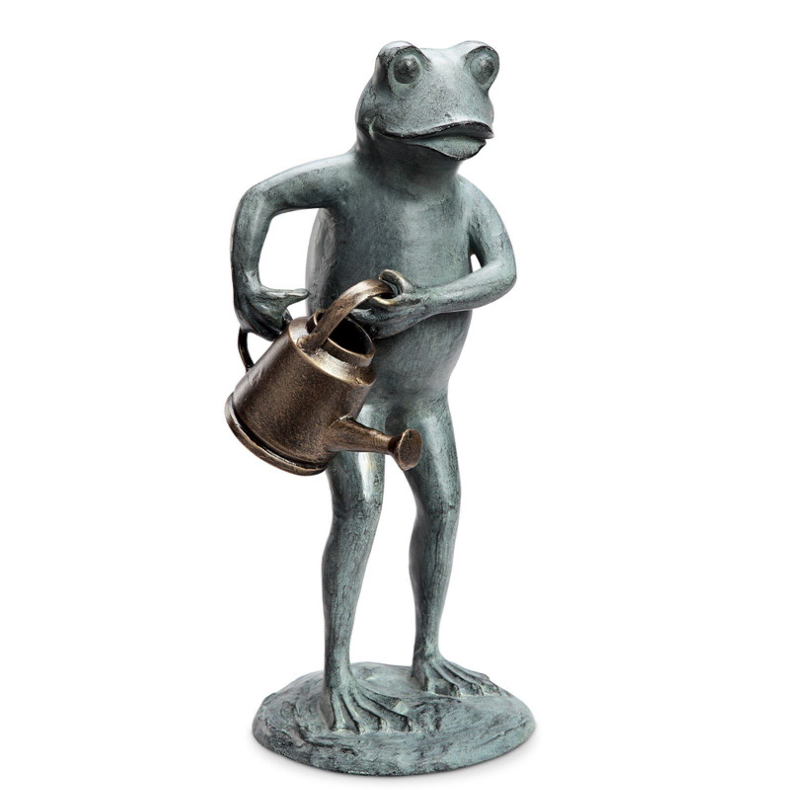 Whimsical Aluminum Frog with Watering Can Garden Statue