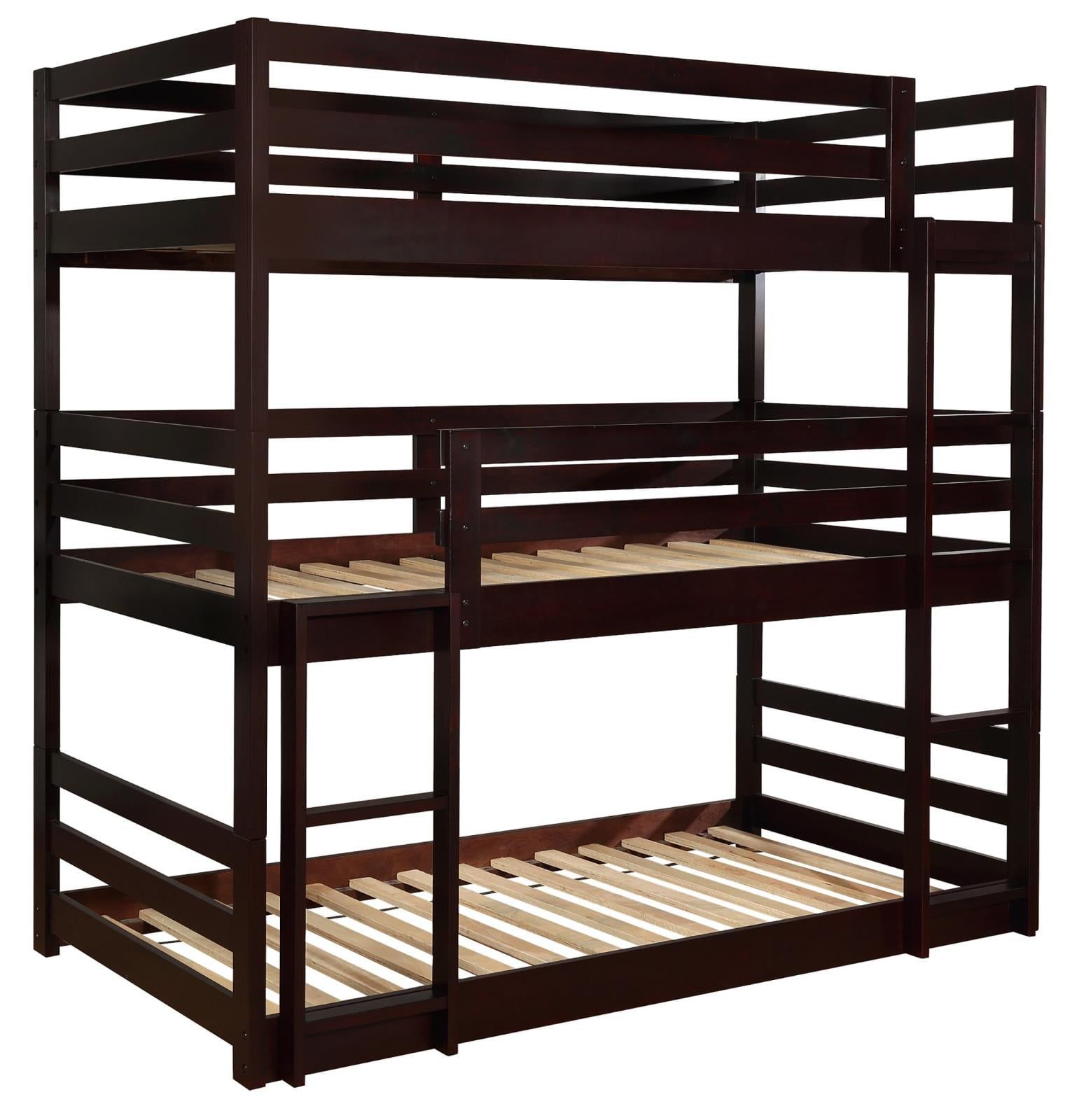 Espresso Pine Twin Triple Bunk Bed with Slats