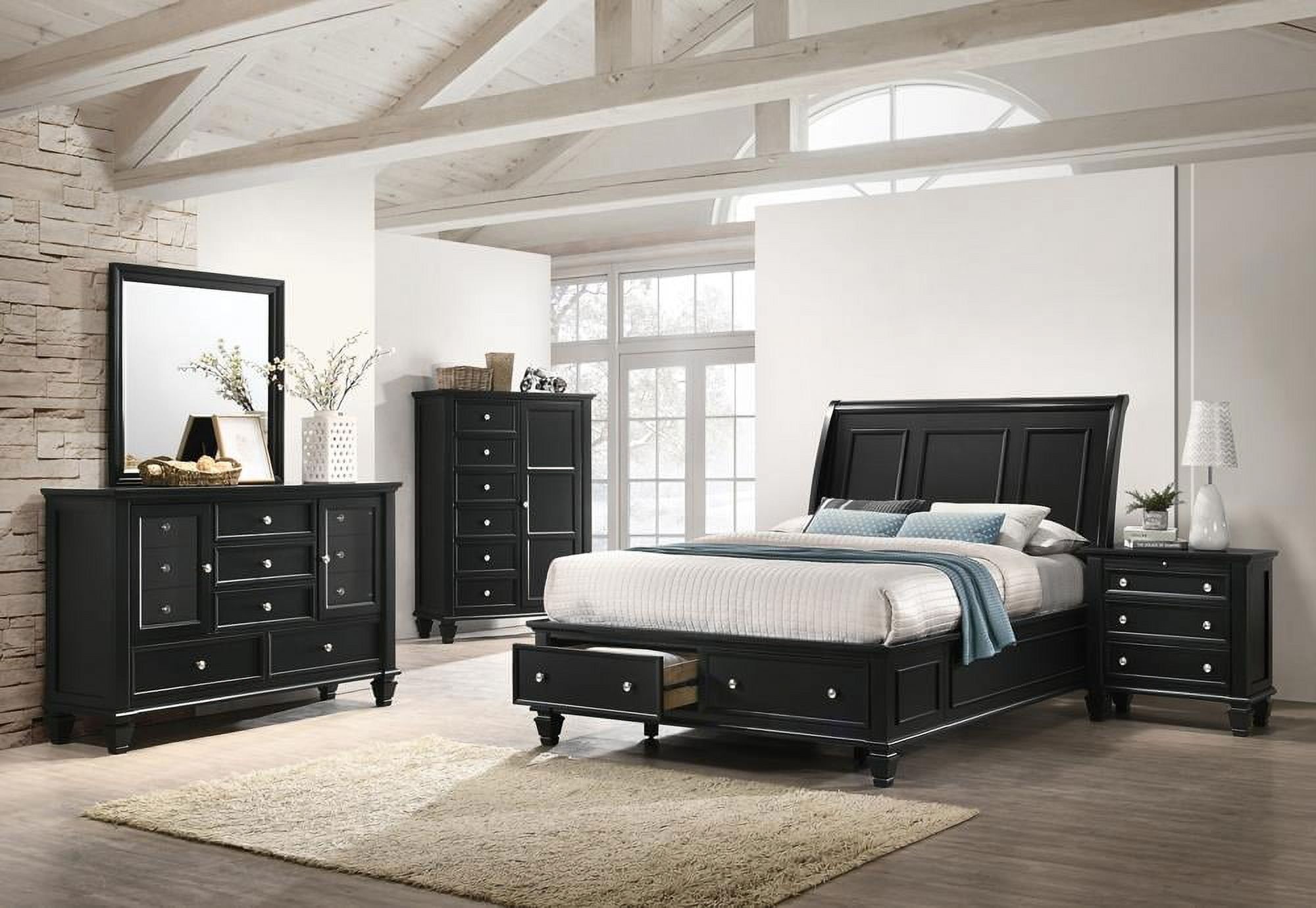 Black Maple Queen Sleigh Bed with Storage Drawers