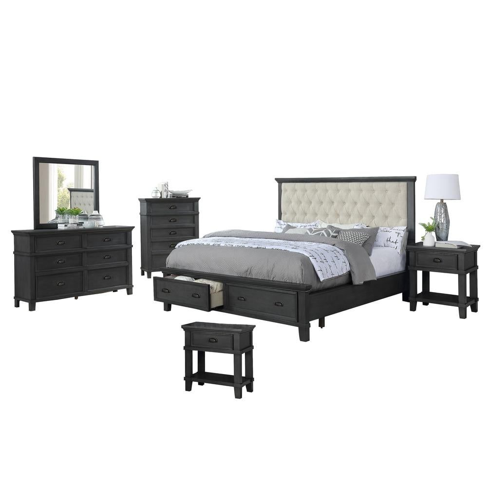 Rustic Cappuccino Wood 6-Piece Queen Platform Bedroom Set